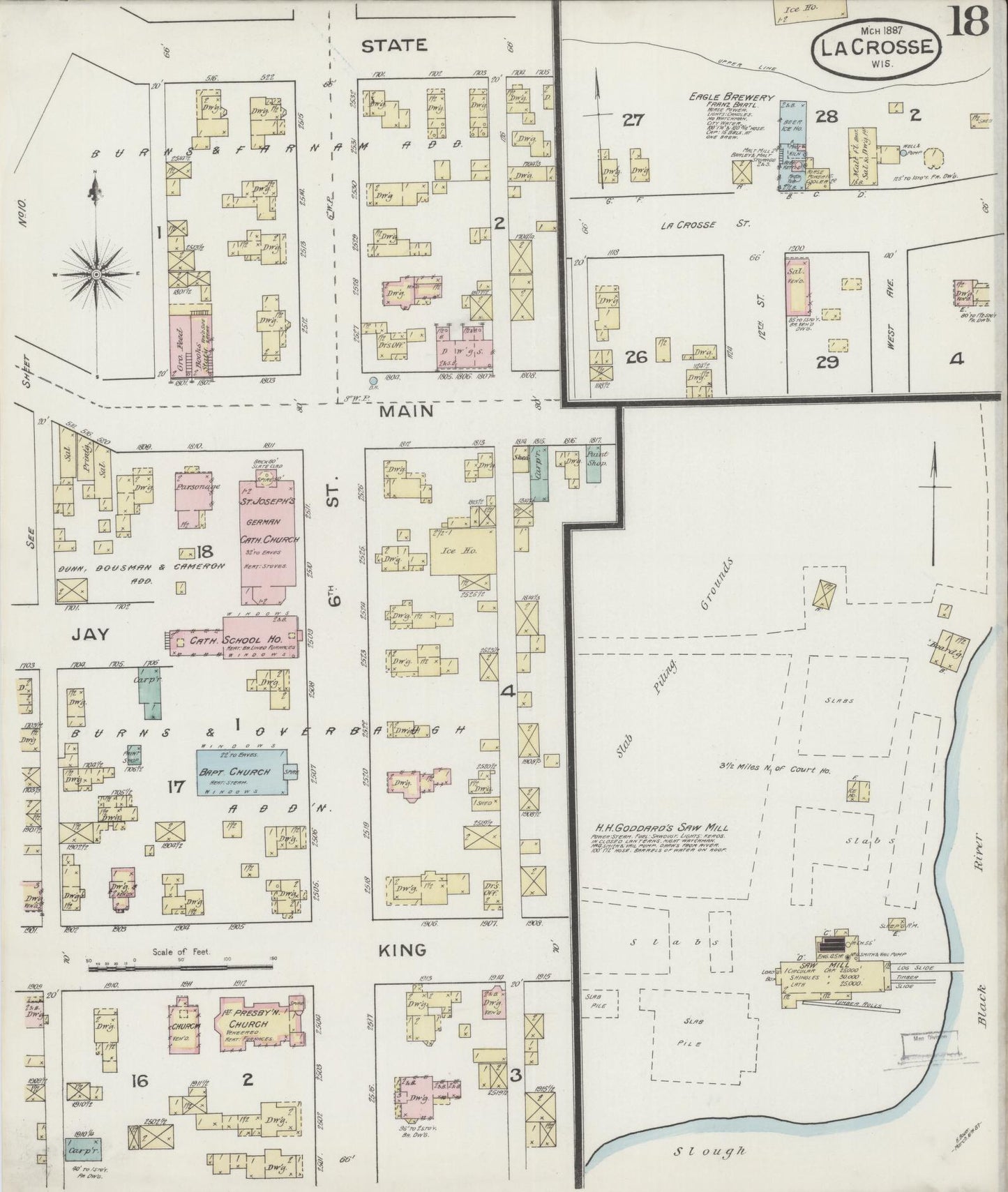 Sanborn Fire Insurance Map from La Crosse, La Crosse County, Wisconsin (1887), Sheet #0018 - Historic Sanborn Fire Insurance Map Print, vintage old map wall art, antique decor, genealogy gift, Wisconsin Wisconsin map