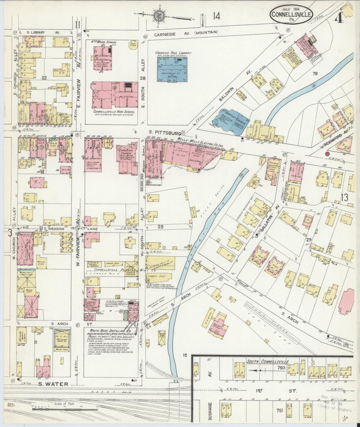 Sanborn Fire Insurance Map from Connellsville, Fayette County, Pennsylvania (1914), Sheet #0004 - Historic Sanborn Fire Insurance Map Print, vintage old map wall art, antique decor, genealogy gift, Pennsylvania Pennsylvania map