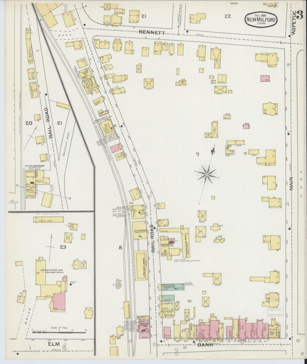 Sanborn Fire Insurance Map from New Milford, Litchfield County, Connecticut (1892), Sheet #0003 - Historic Sanborn Fire Insurance Map Print, vintage old map wall art, antique decor, genealogy gift, Connecticut Connecticut map