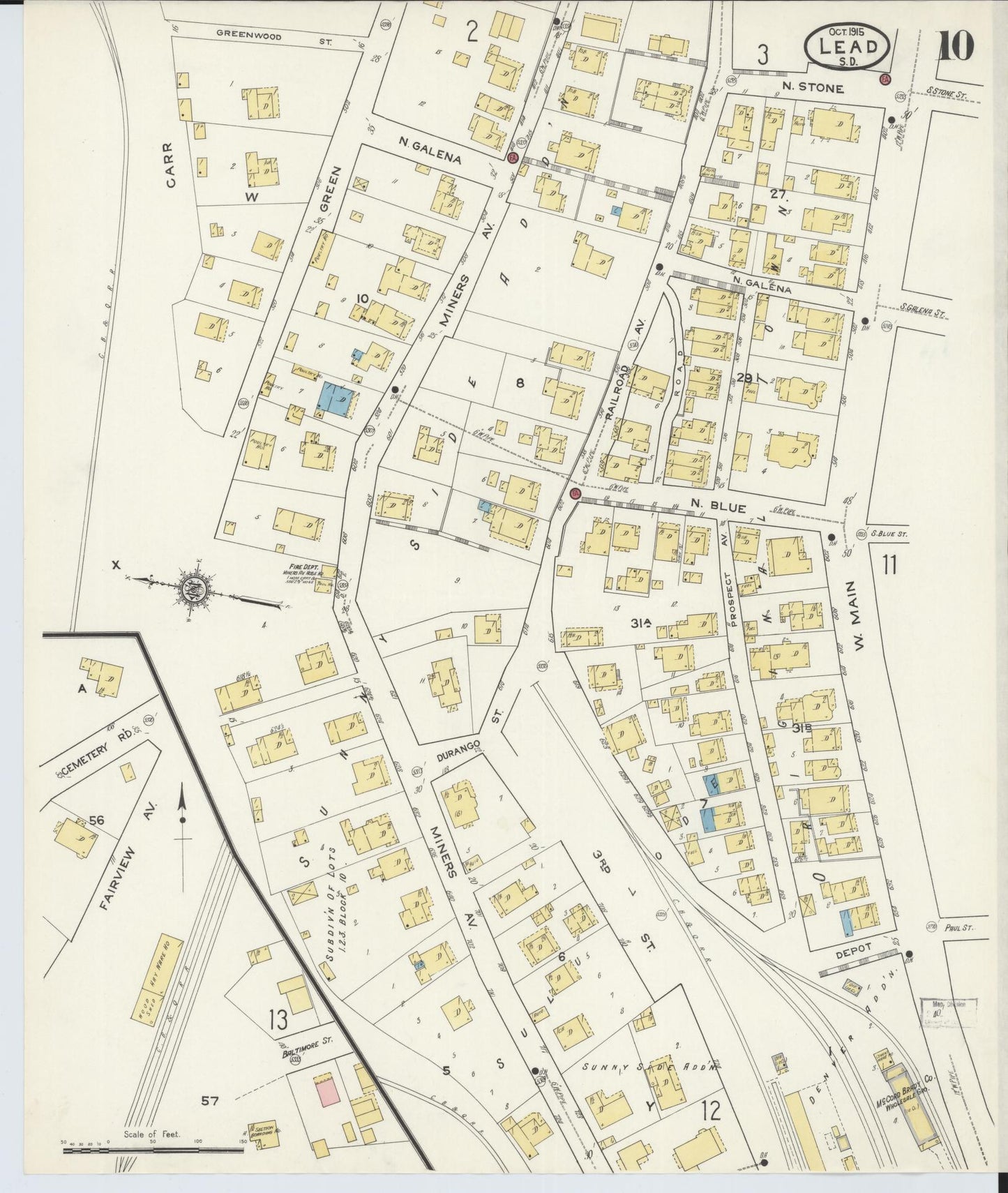 Sanborn Fire Insurance Map from Lead, Lawrence County, South Dakota (1915), Sheet #0010 - Historic Sanborn Fire Insurance Map Print, vintage old map wall art, antique decor, genealogy gift, South Dakota South Dakota map