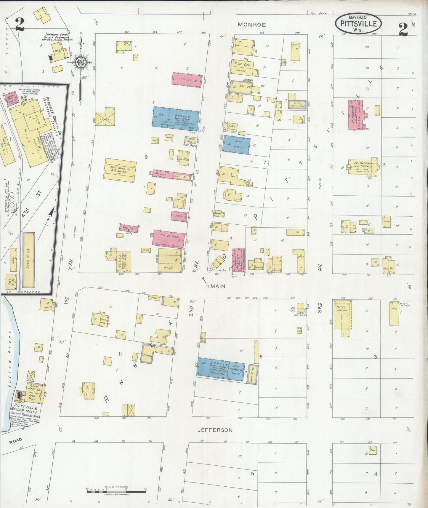 Sanborn Fire Insurance Map from Pittsville, Wood County, Wisconsin (1930), Sheet #0002 - Complete Map Set gallery image, historic Sanborn map, vintage wall art, Wisconsin Wisconsin