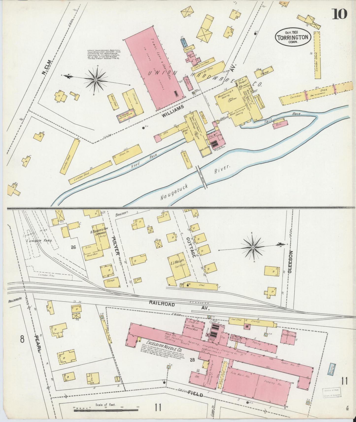 Sanborn Fire Insurance Map from Torrington, Litchfield County, Connecticut (1901), Sheet #0010 - Historic Sanborn Fire Insurance Map Print, vintage old map wall art, antique decor, genealogy gift, Connecticut Connecticut map