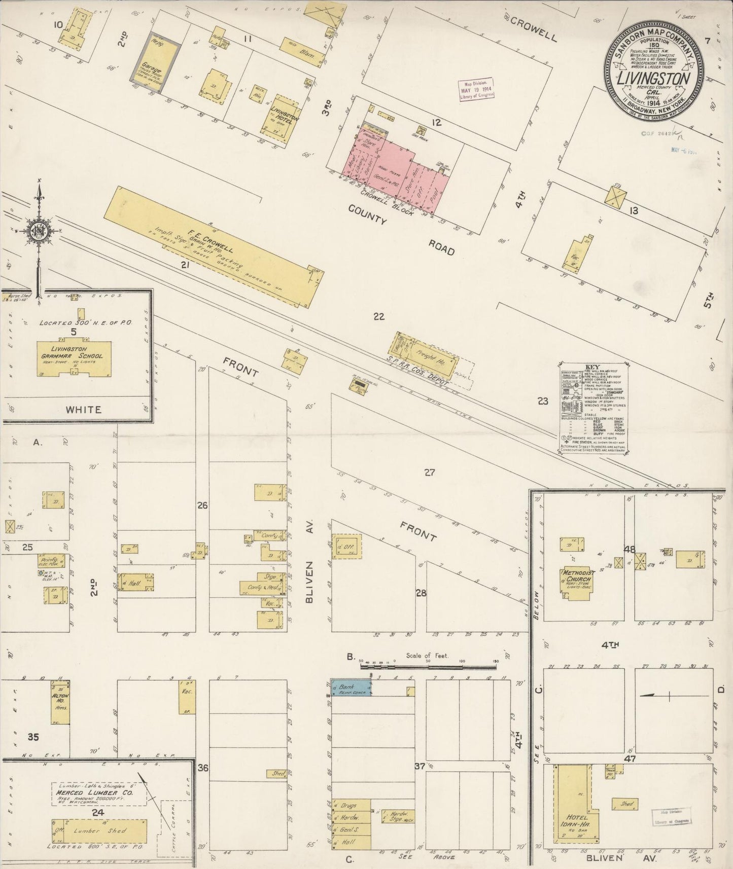 Sanborn Fire Insurance Map from Livingston, Merced County, California (1914), Sheet #0001 - Historic Sanborn Fire Insurance Map Print, vintage old map wall art, antique decor, genealogy gift, California California map