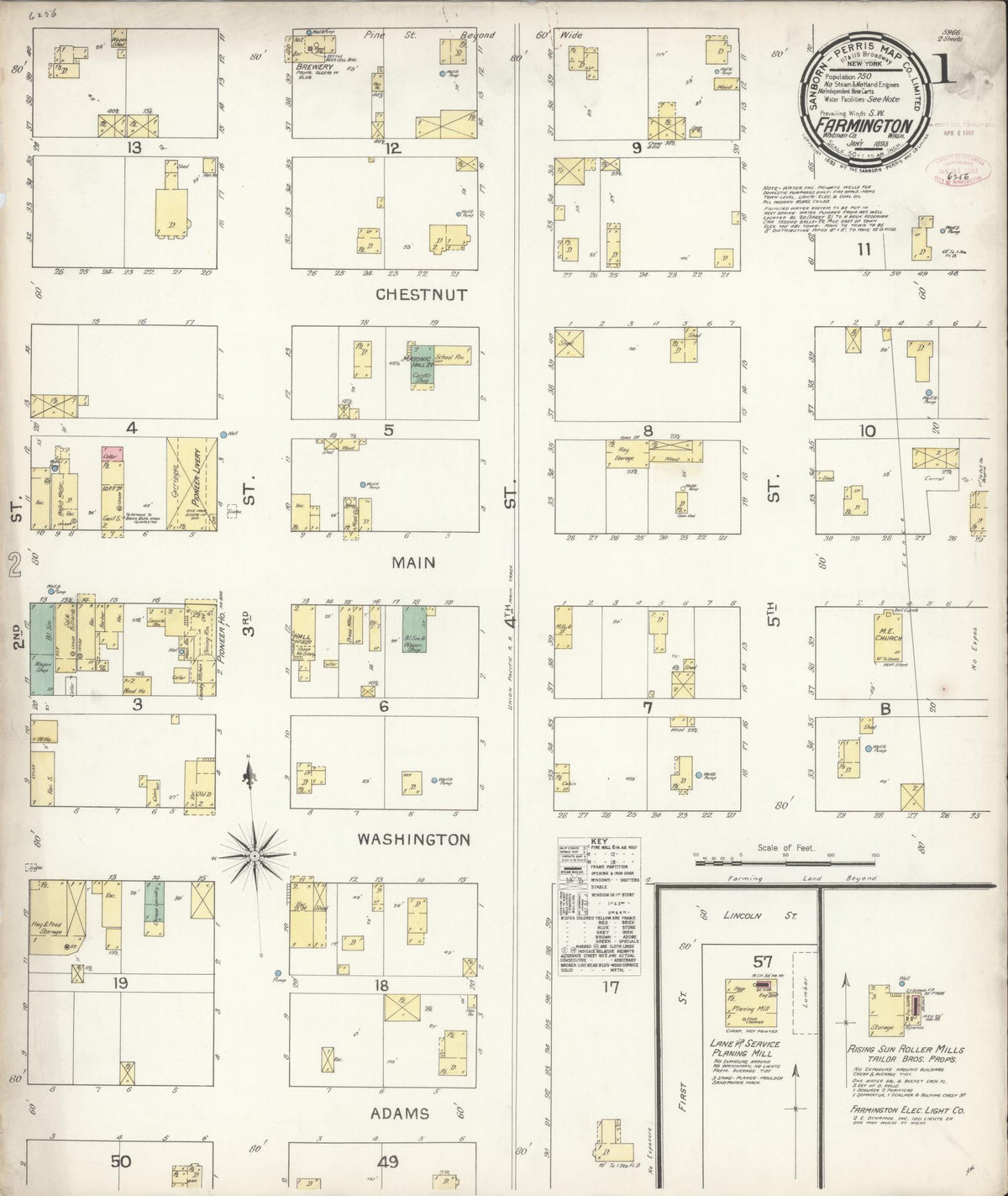 Sanborn Fire Insurance Map from Farmington, Whitman County, Washington (1893), Sheet #0001 - Historic Sanborn Fire Insurance Map Print, vintage old map wall art, antique decor, genealogy gift, Washington Washington map