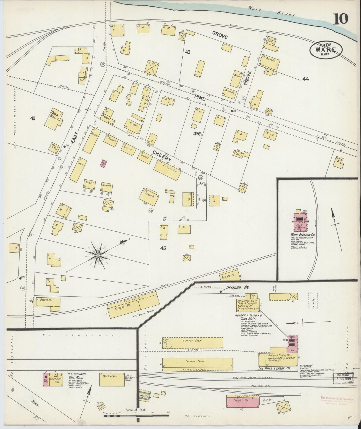 Sanborn Fire Insurance Map from Ware, Hampshire County, Massachusetts (1902), Sheet #0010 - Complete Map Set gallery image, historic Sanborn map, vintage wall art, Massachusetts Massachusetts