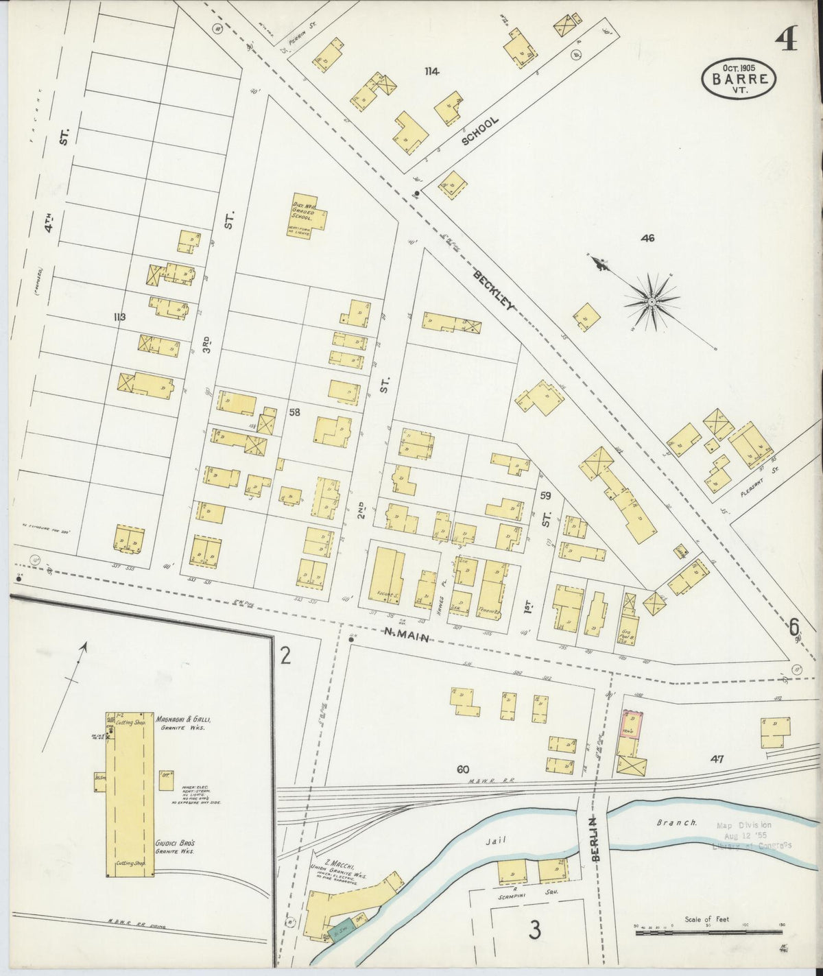 Sanborn Fire Insurance Map from Barre, Washington County, Vermont (1905), Sheet #0004 - Historic Sanborn Fire Insurance Map Print, vintage old map wall art, antique decor, genealogy gift, Vermont Vermont map