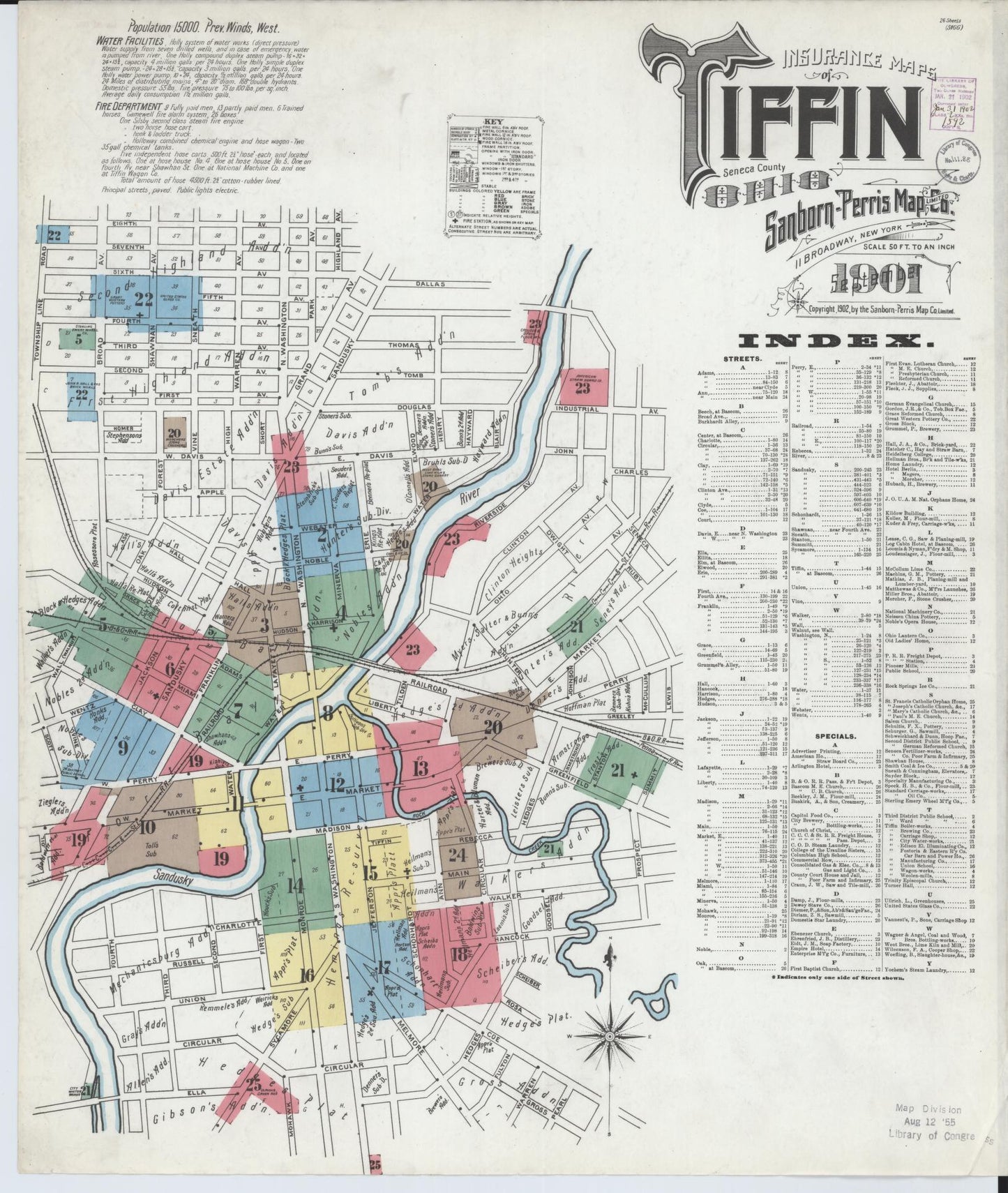 Sanborn Fire Insurance Map from Tiffin, Seneca County, Ohio (1901), Sheet #0001 - Historic Sanborn Fire Insurance Map Print, vintage old map wall art, antique decor, genealogy gift, Ohio Ohio map