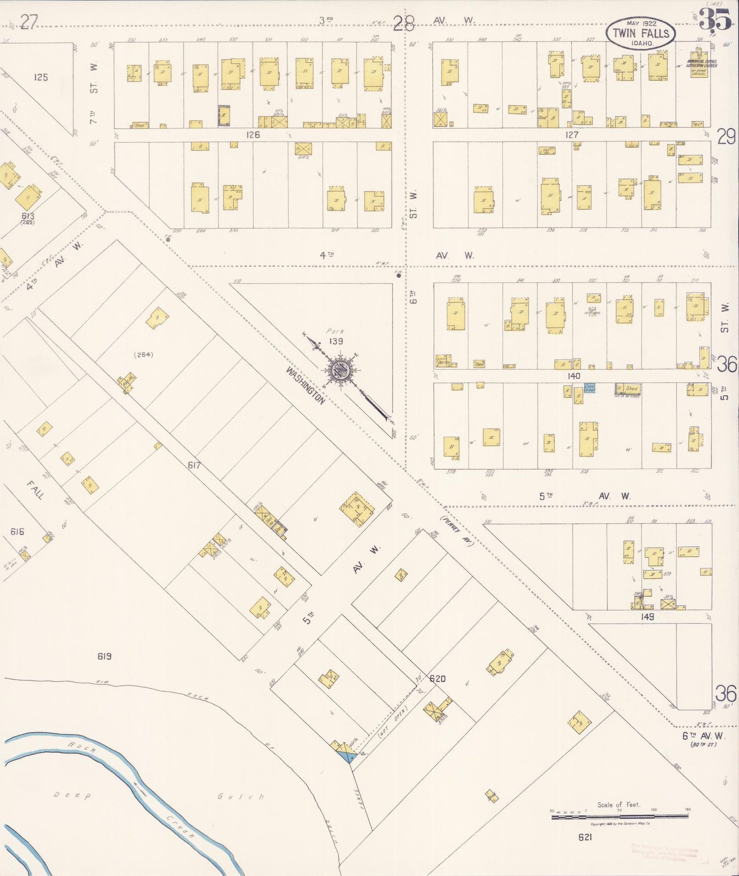 Sanborn Fire Insurance Map from Twin Falls, Twin Falls County, Idaho (1922), Sheet #0034 - Historic Sanborn Fire Insurance Map Print, vintage old map wall art, antique decor, genealogy gift, Falls Idaho map