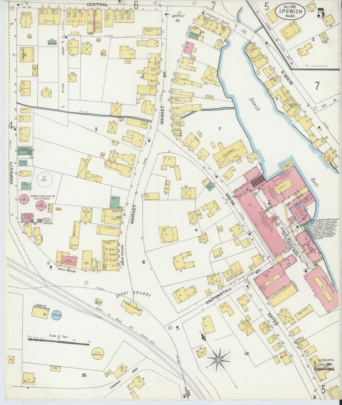 Sanborn Fire Insurance Map from Ipswich, Essex County, Massachusetts (1902), Sheet #0005 - Historic Sanborn Fire Insurance Map Print, vintage old map wall art, antique decor, genealogy gift, Massachusetts Massachusetts map