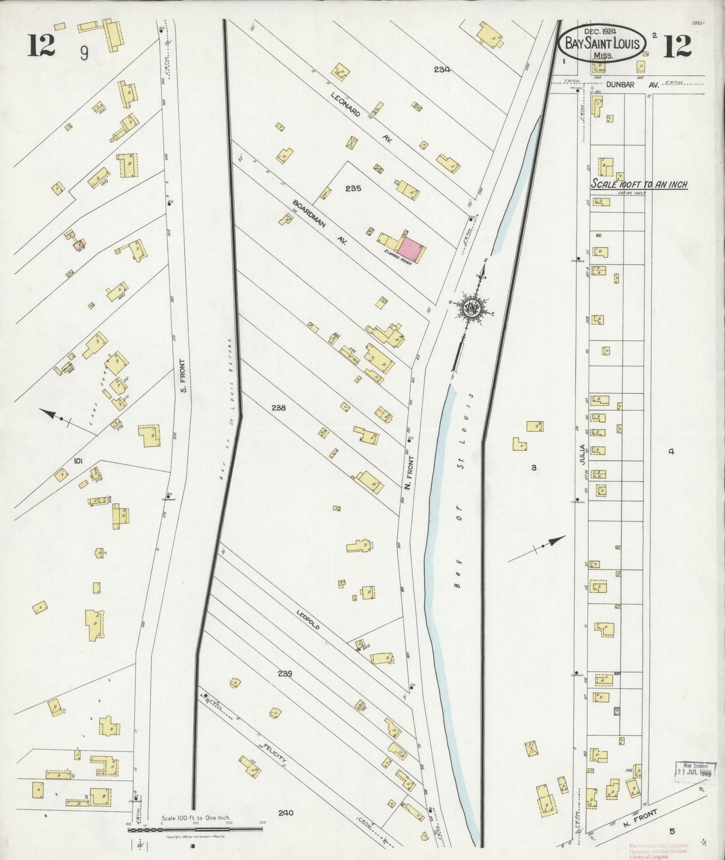 Sanborn Fire Insurance Map from Bay Saint Louis, Hancock County, Mississippi (1924), Sheet #0012 - Complete Map Set gallery image, historic Sanborn map, vintage wall art, Mississippi Mississippi