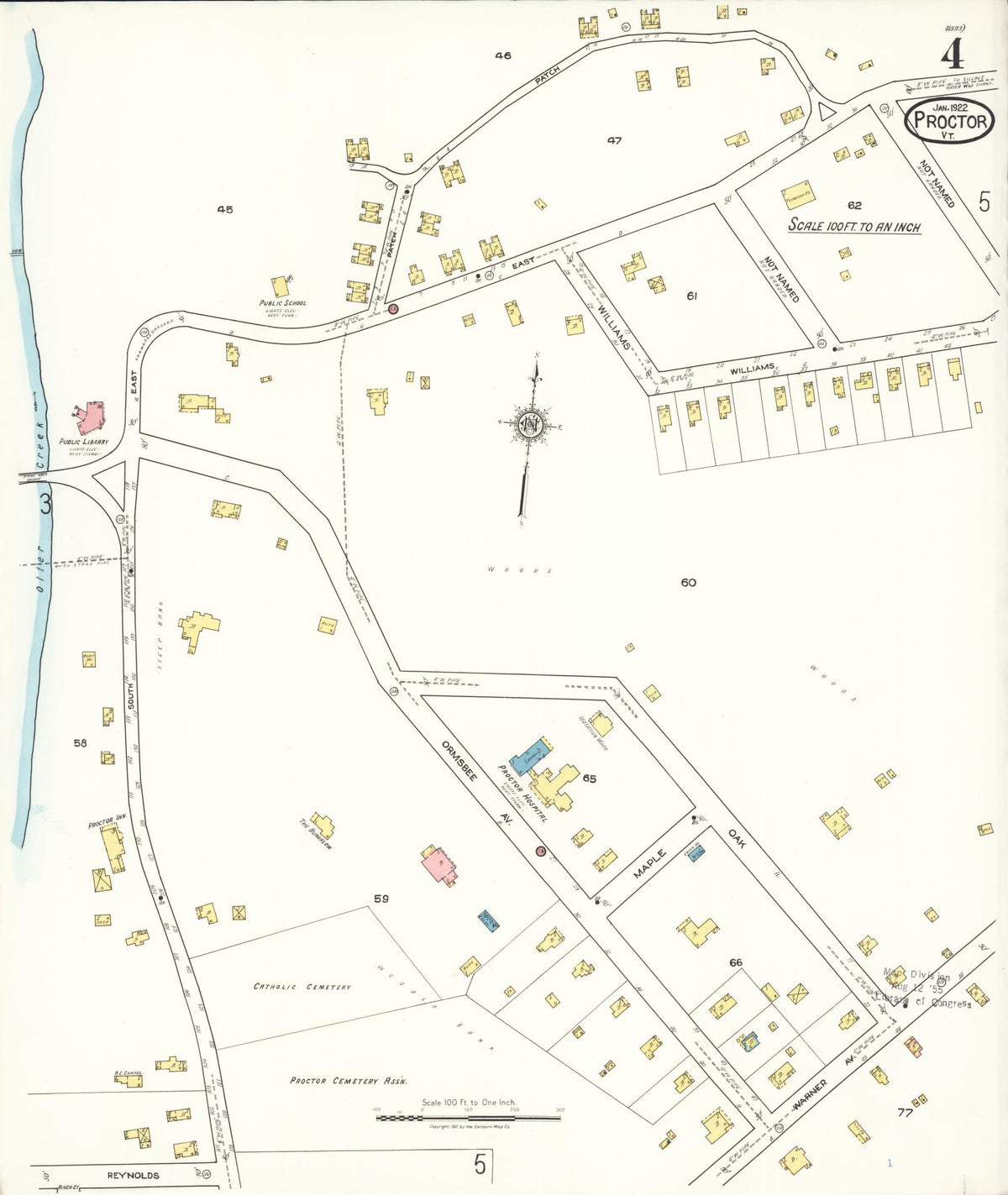 Sanborn Fire Insurance Map from Proctor, Rutland County, Vermont (1922), Sheet #0004 - Historic Sanborn Fire Insurance Map Print, vintage old map wall art, antique decor, genealogy gift, Vermont Vermont map