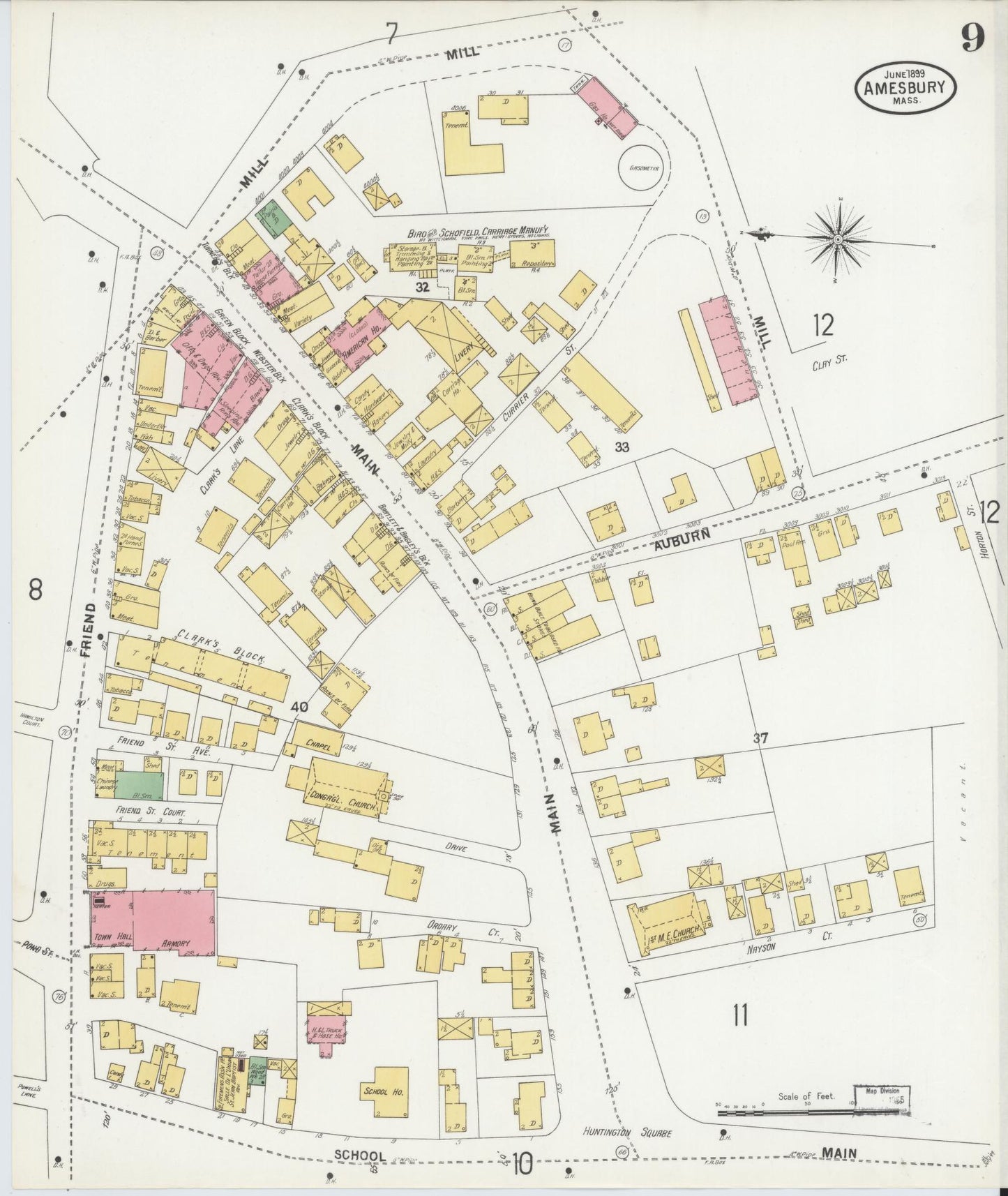 Sanborn Fire Insurance Map from Amesbury, Essex County, Massachusetts (1899), Sheet #0009 - Historic Sanborn Fire Insurance Map Print, vintage old map wall art, antique decor, genealogy gift, Massachusetts Massachusetts map