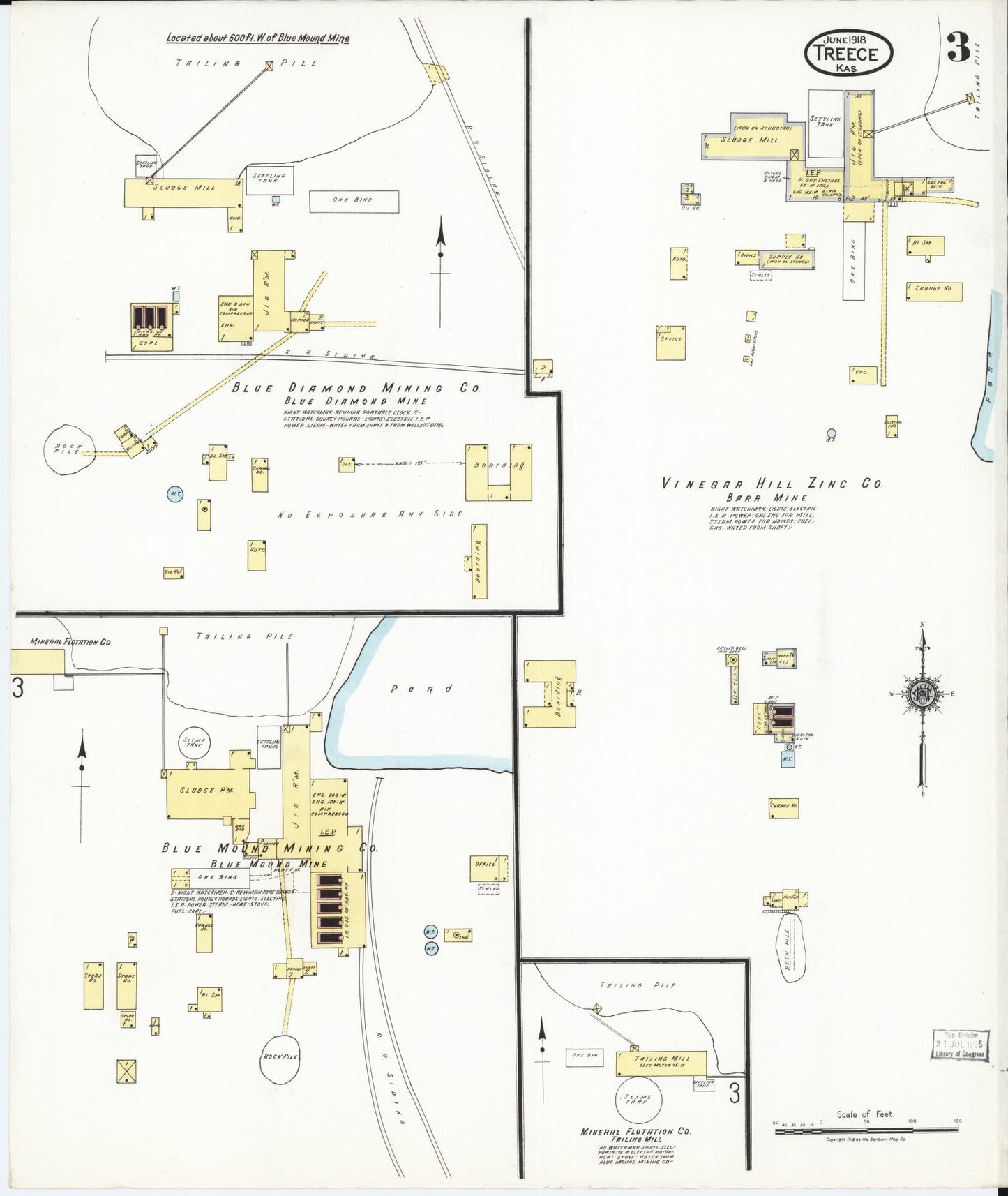 Sanborn Fire Insurance Map from Treece, Cherokee County, Kansas (1918), Sheet #0003 - Historic Sanborn Fire Insurance Map Print, vintage old map wall art, antique decor, genealogy gift, Kansas Kansas map