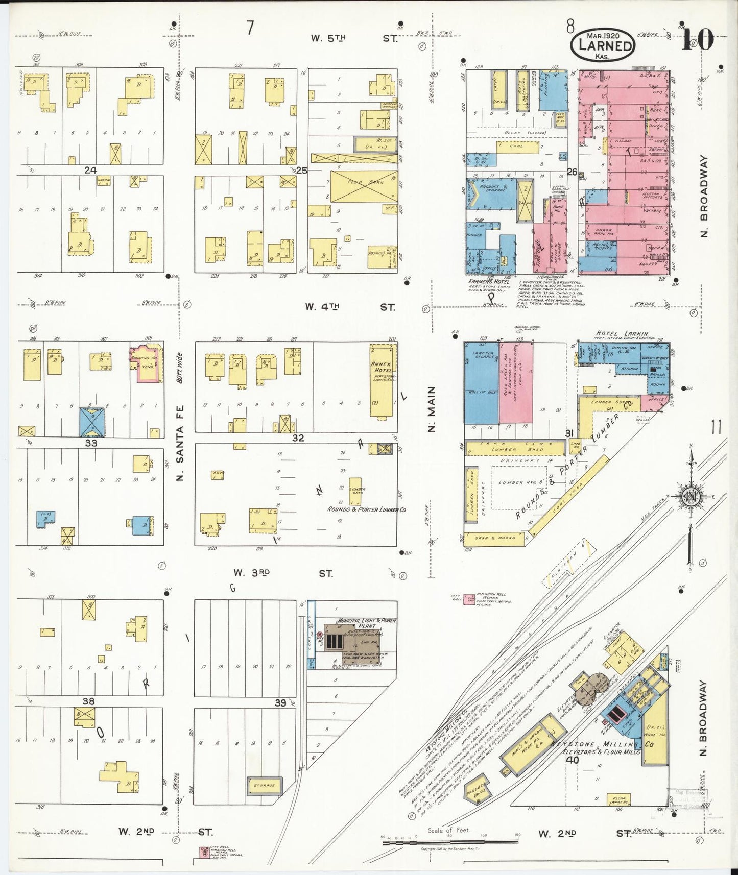 Sanborn Fire Insurance Map from Larned, Pawnee County, Kansas (1920), Sheet #0010 - Historic Sanborn Fire Insurance Map Print, vintage old map wall art, antique decor, genealogy gift, Kansas Kansas map