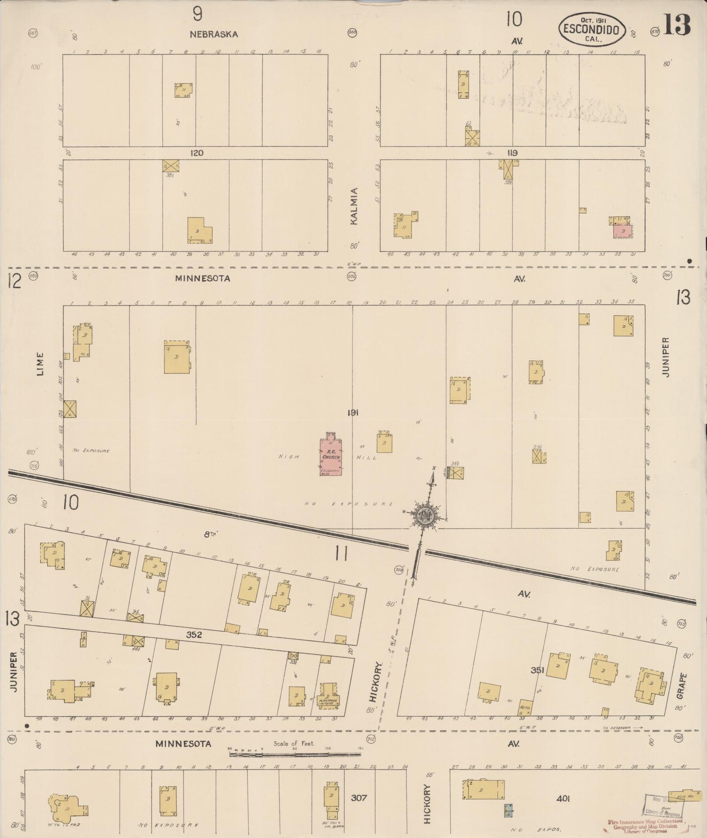 Sanborn Fire Insurance Map from Escondido, San Diego County, California (1911), Sheet #0013 - Complete Map Set gallery image, historic Sanborn map, vintage wall art, California California