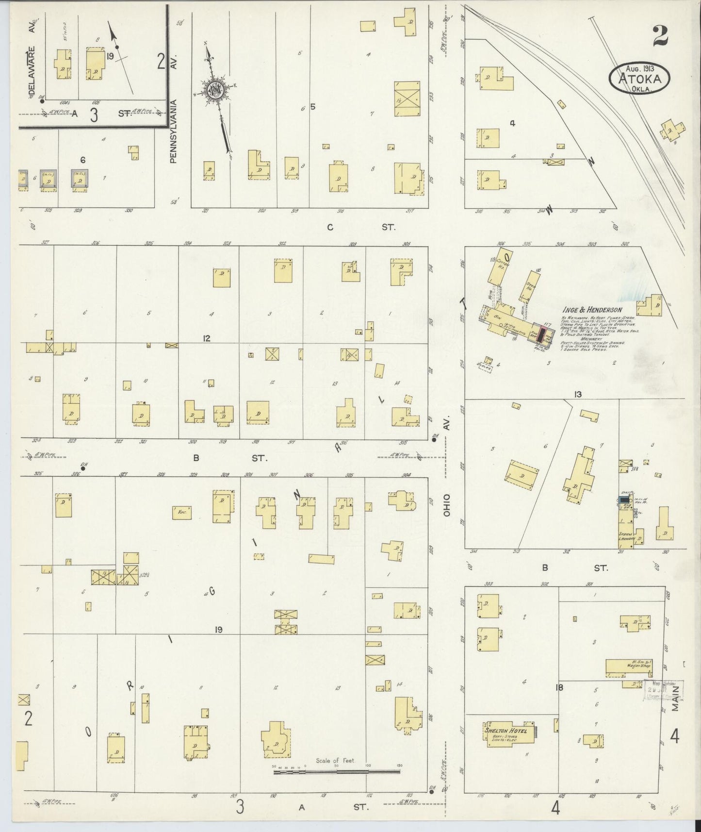Sanborn Fire Insurance Map from Atoka, Atoka County, Oklahoma (1913), Sheet #0002 - Historic Sanborn Fire Insurance Map Print, vintage old map wall art, antique decor, genealogy gift, Oklahoma Oklahoma map