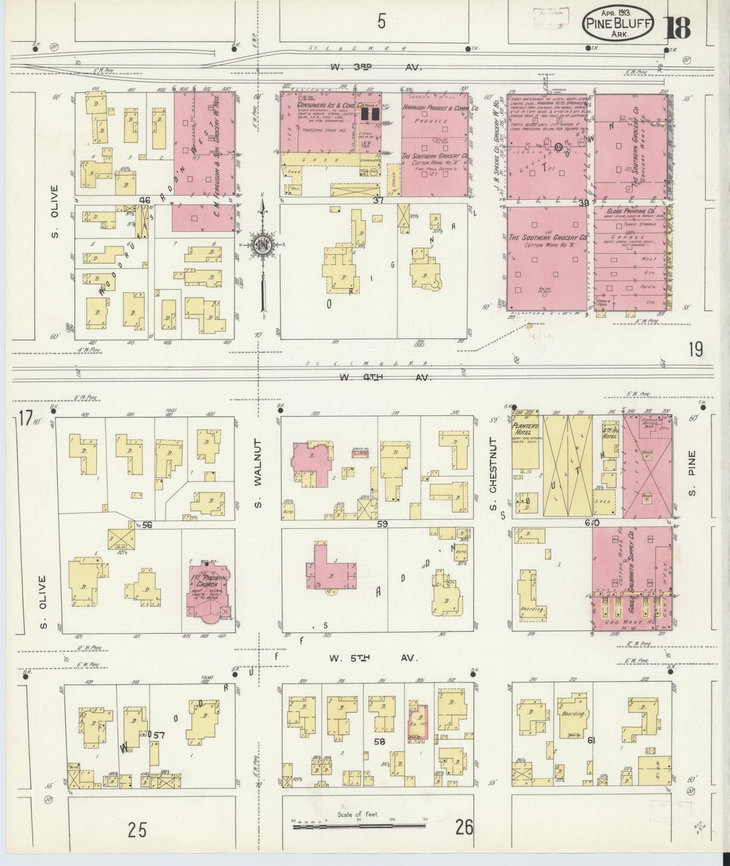 Sanborn Fire Insurance Map from Pine Bluff, Jefferson County, Arkansas (1913), Sheet #0018 - Historic Sanborn Fire Insurance Map Print, vintage old map wall art, antique decor, genealogy gift, Arkansas Arkansas map