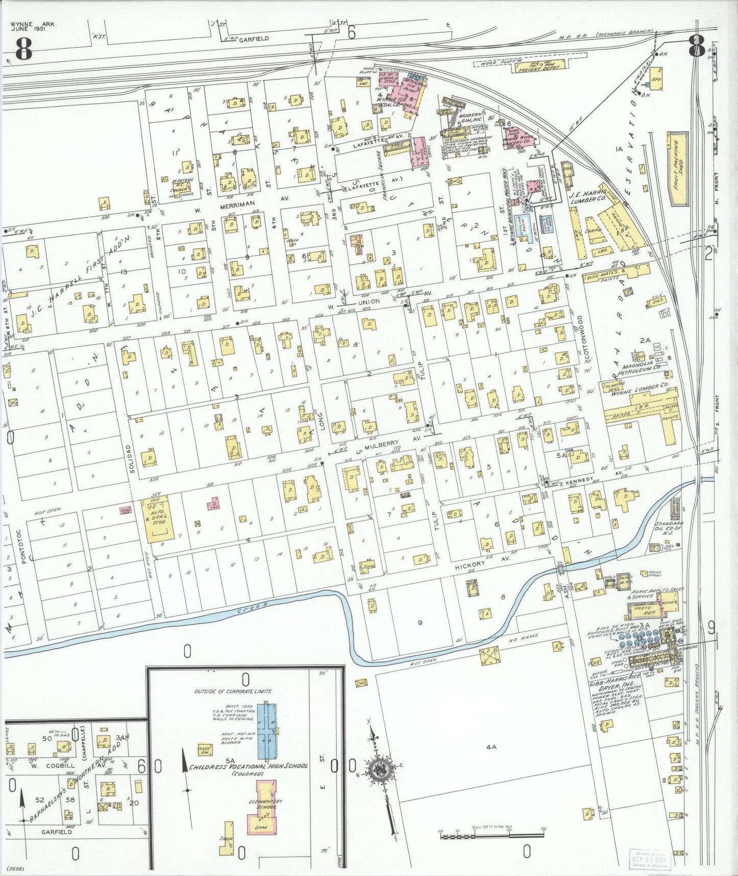 Sanborn Fire Insurance Map from Wynne, Cross County, Arkansas (1951), Sheet #0008 - Historic Sanborn Fire Insurance Map Print, vintage old map wall art, antique decor, genealogy gift, Arkansas Arkansas map