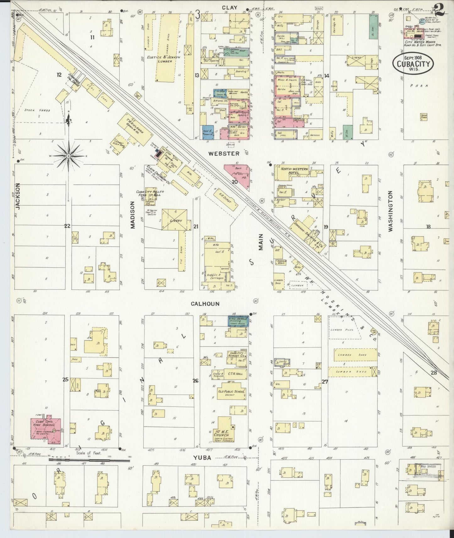 Sanborn Fire Insurance Map from Cuba City, Grant County, Wisconsin (1908), Sheet #0002 - Historic Sanborn Fire Insurance Map Print, vintage old map wall art, antique decor, genealogy gift, Wisconsin Wisconsin map