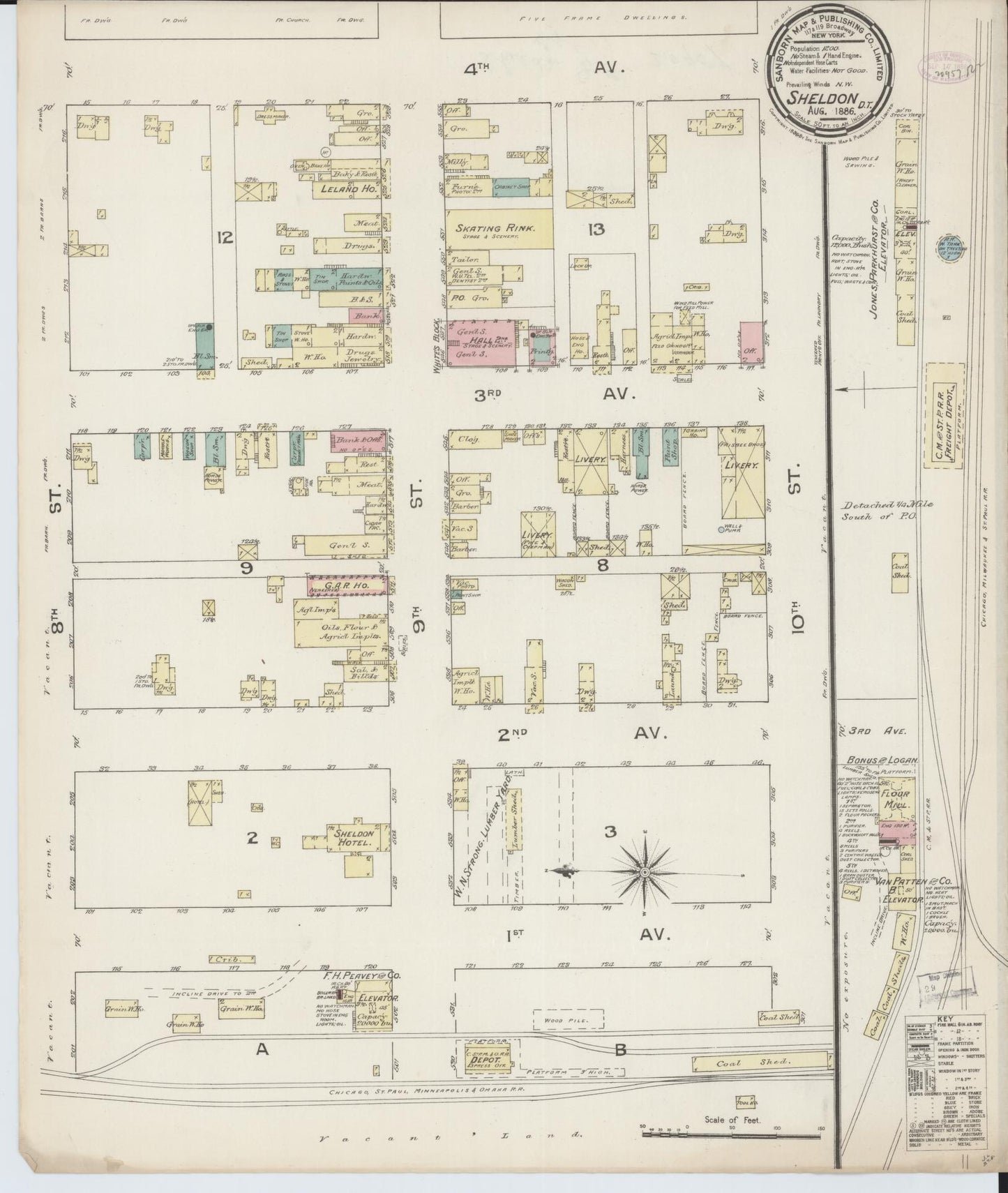 Sanborn Fire Insurance Map from Sheldon, Ransom County, North Dakota (1886), Sheet #0001 - Historic Sanborn Fire Insurance Map Print, vintage old map wall art, antique decor, genealogy gift, North Dakota North Dakota map