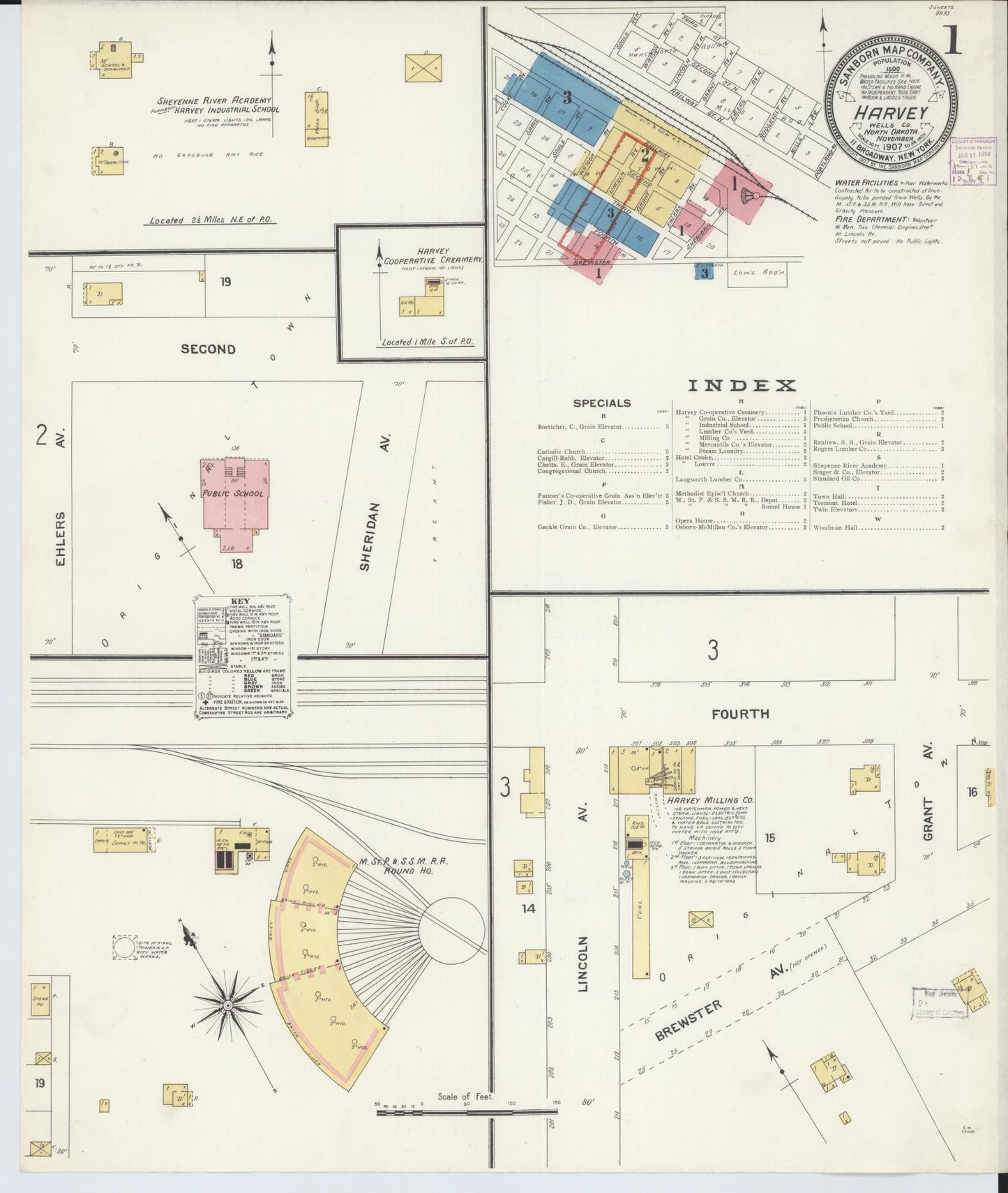 Sanborn Fire Insurance Map from Harvey, Wells County, North Dakota (1907), Sheet #0001 - Historic Sanborn Fire Insurance Map Print, vintage old map wall art, antique decor, genealogy gift, North Dakota North Dakota map