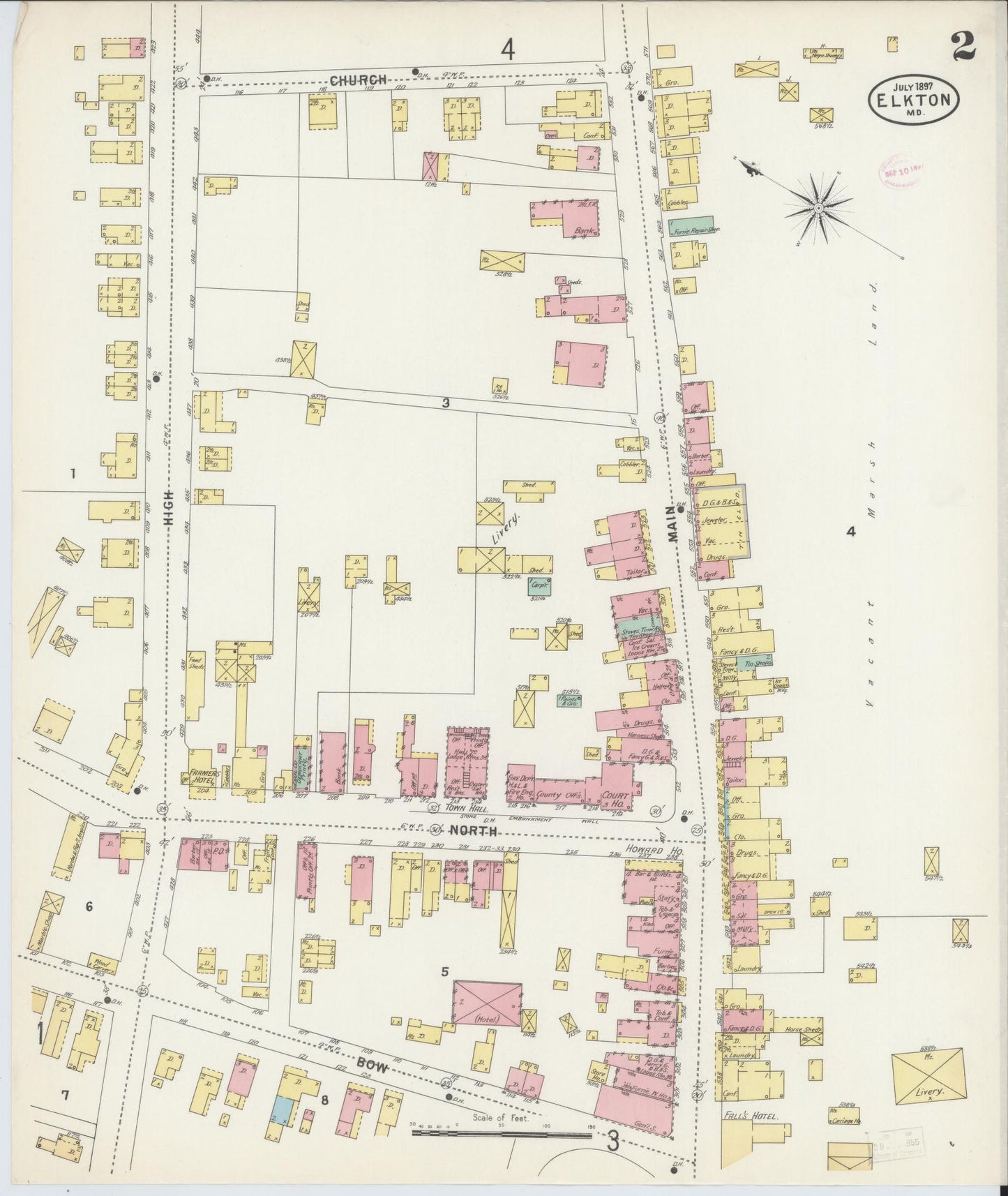 Cecil, Maryland - 1897 - Sanborn Fire Insurance Map, Sheet #0002 - Historic Sanborn Fire Insurance Map Print, Cecil Maryland 1897 0002 vintage old map wall art