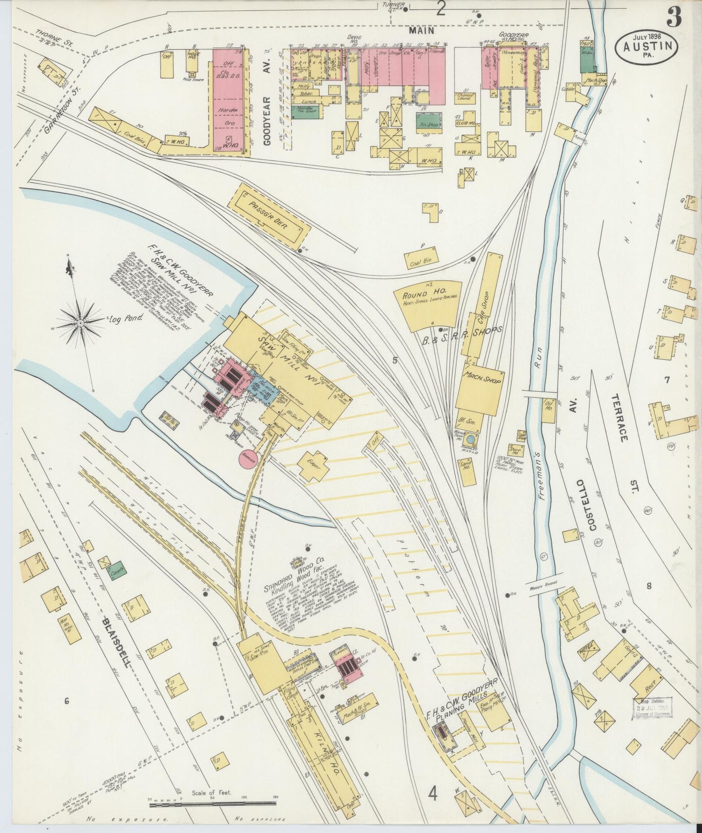 Sanborn Fire Insurance Map from Austin, Potter County, Pennsylvania (1898), Sheet #0003 - Historic Sanborn Fire Insurance Map Print, vintage old map wall art, antique decor, genealogy gift, Pennsylvania Pennsylvania map