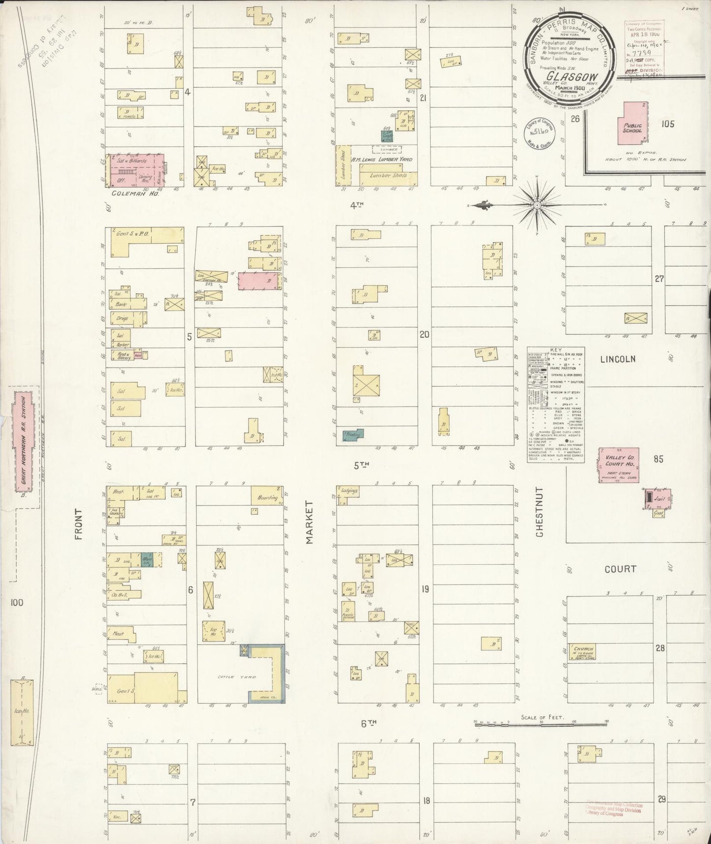 Sanborn Fire Insurance Map from Glasgow, Valley County, Montana (1900), Sheet #0001 - Historic Sanborn Fire Insurance Map Print, vintage old map wall art, antique decor, genealogy gift, Montana Montana map