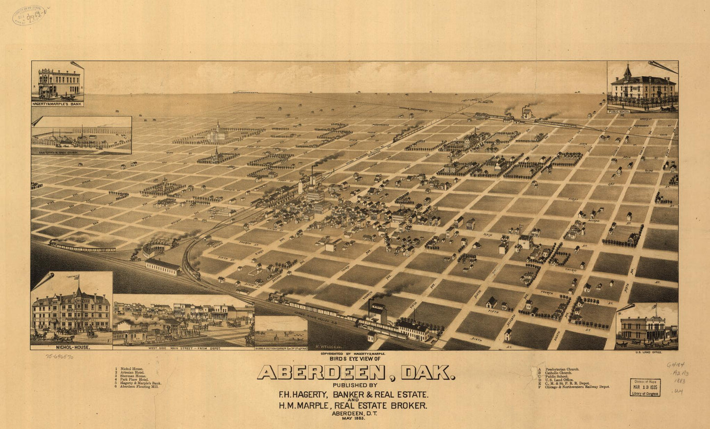 Birds eye view of Aberdeen, Dak. (1883) – Historic Bird’s-Eye View Panorama Print