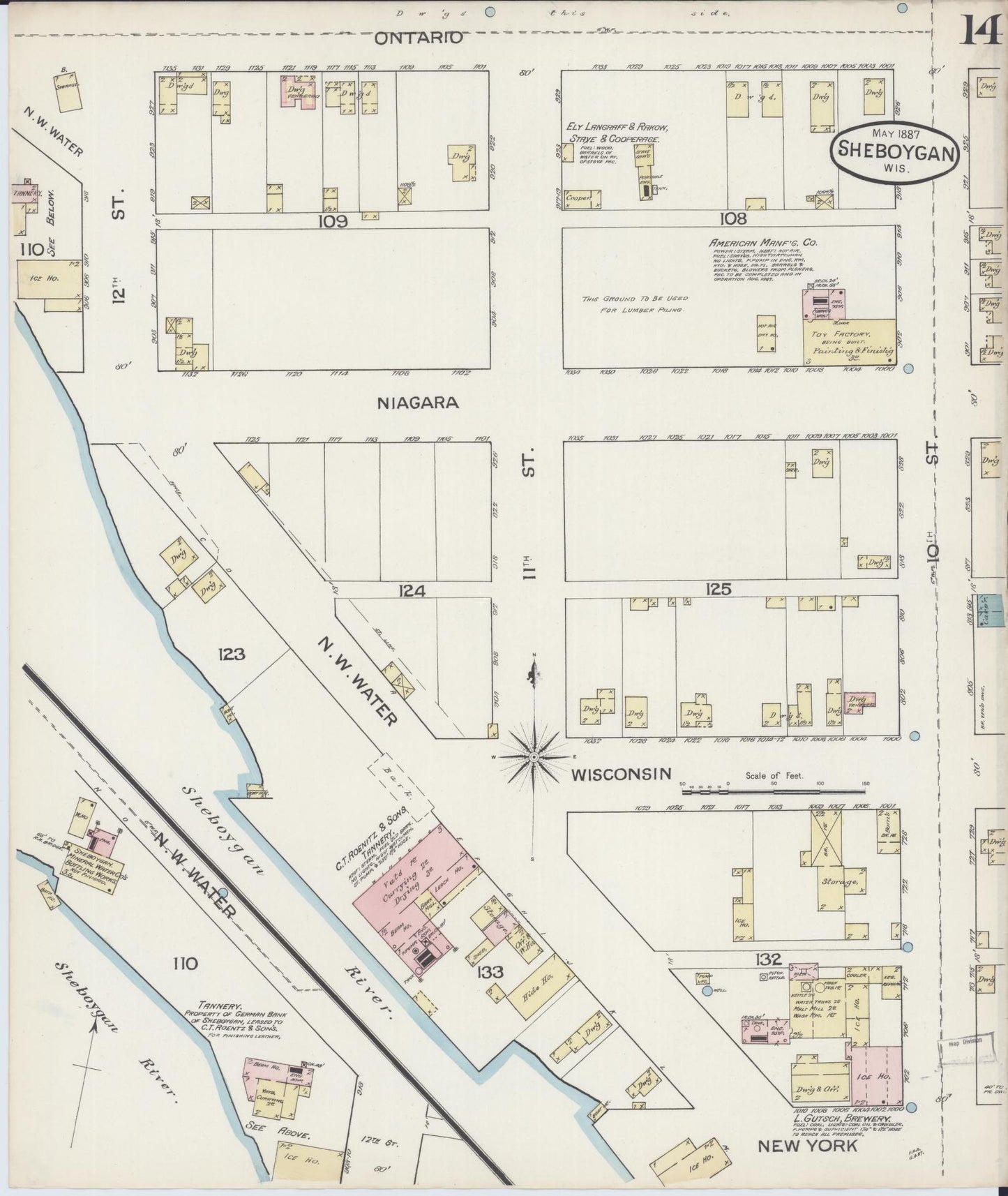 Sanborn Fire Insurance Map from Sheboygan, Sheboygan County, Wisconsin (1887), Sheet #0014 - Complete Map Set gallery image, historic Sanborn map, vintage wall art, Wisconsin Wisconsin