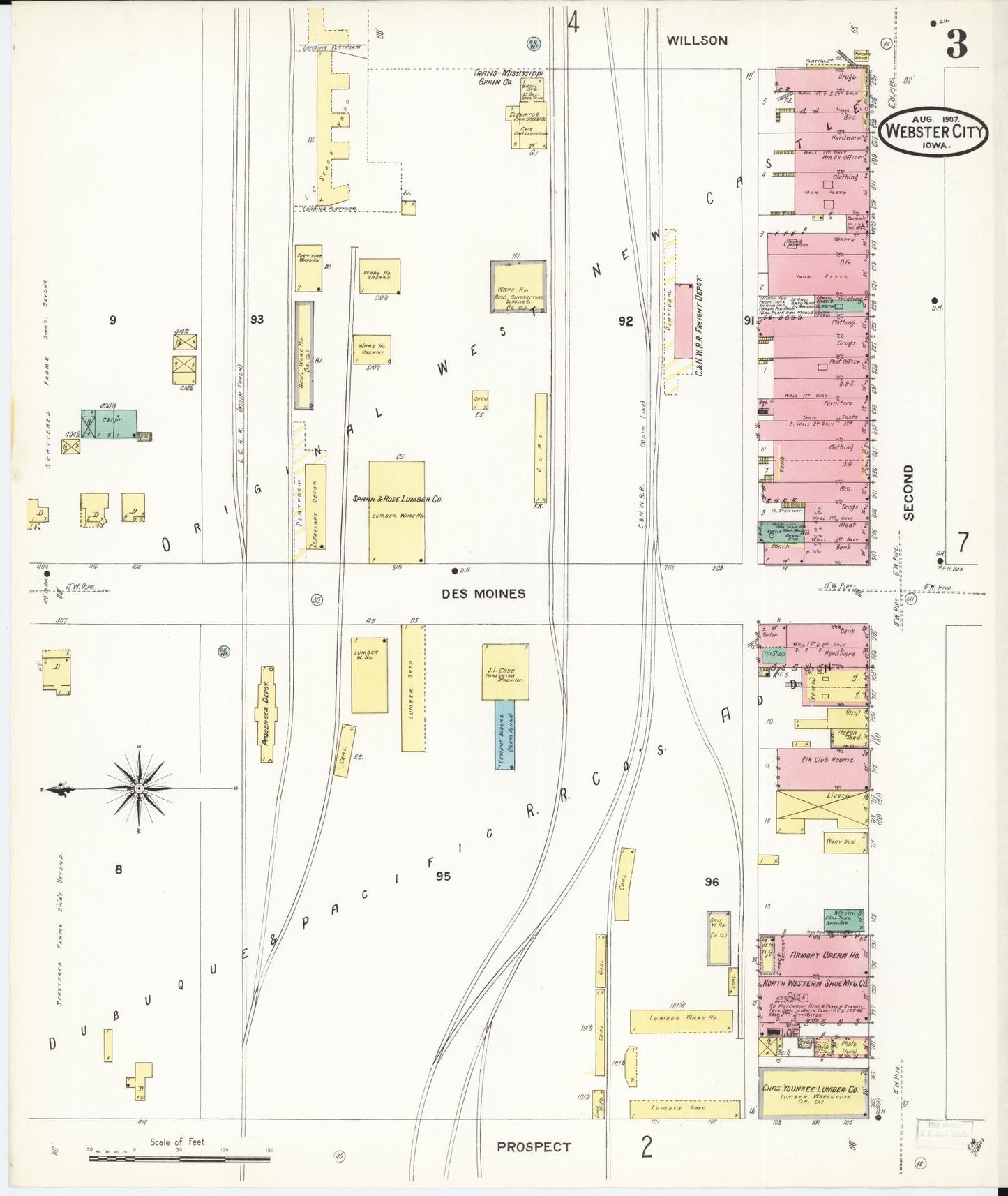 Sanborn Fire Insurance Map from Webster City, Hamilton County, Iowa (1907), Sheet #0003 - Historic Sanborn Fire Insurance Map Print