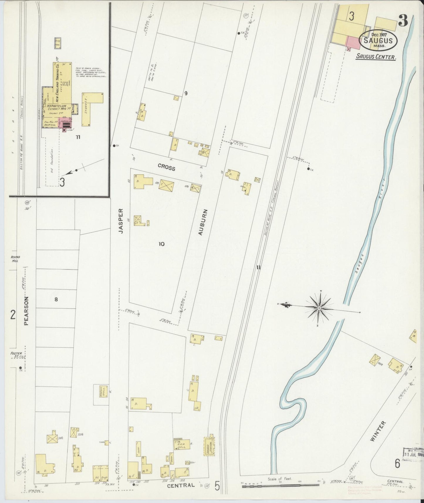 Sanborn Fire Insurance Map from Saugus, Essex County, Massachusetts (1907), Sheet #0003 - Historic Sanborn Fire Insurance Map Print, vintage old map wall art, antique decor, genealogy gift, Massachusetts Massachusetts map