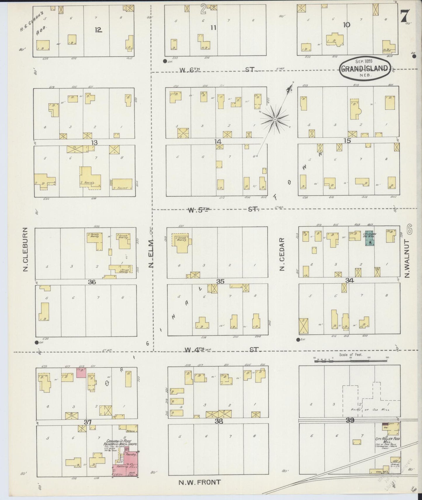 Sanborn Fire Insurance Map from Grand Island, Hall County, Nebraska (1893), Sheet #0007 - Historic Sanborn Fire Insurance Map Print, vintage old map wall art, antique decor, genealogy gift, Nebraska Nebraska map