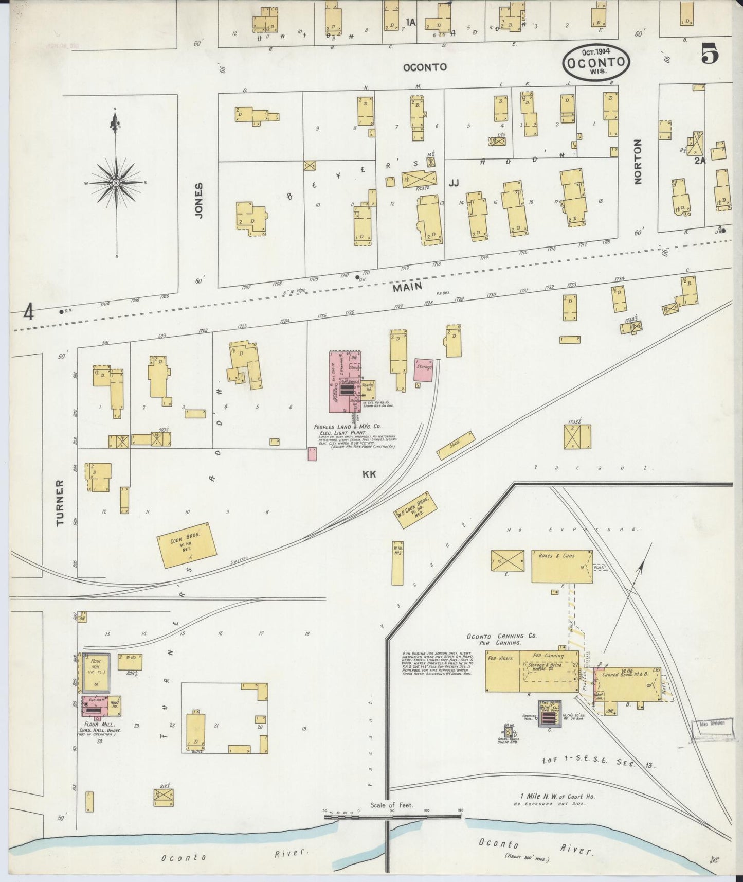 Sanborn Fire Insurance Map from Oconto, Oconto County, Wisconsin (1904), Sheet #0005 - Historic Sanborn Fire Insurance Map Print, vintage old map wall art, antique decor, genealogy gift, Wisconsin Wisconsin map