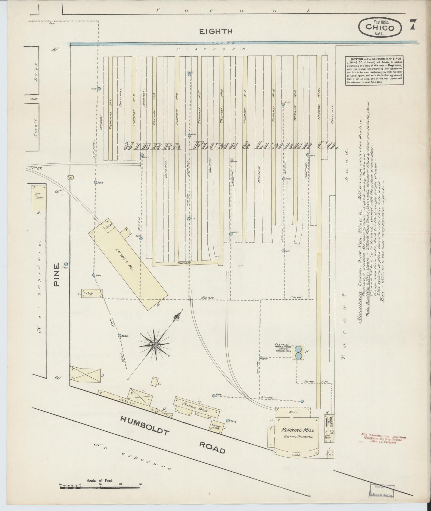 Sanborn Fire Insurance Map from Chico, Butte County, California (1884), Sheet #0007 - Historic Sanborn Fire Insurance Map Print, vintage old map wall art, antique decor, genealogy gift, California California map