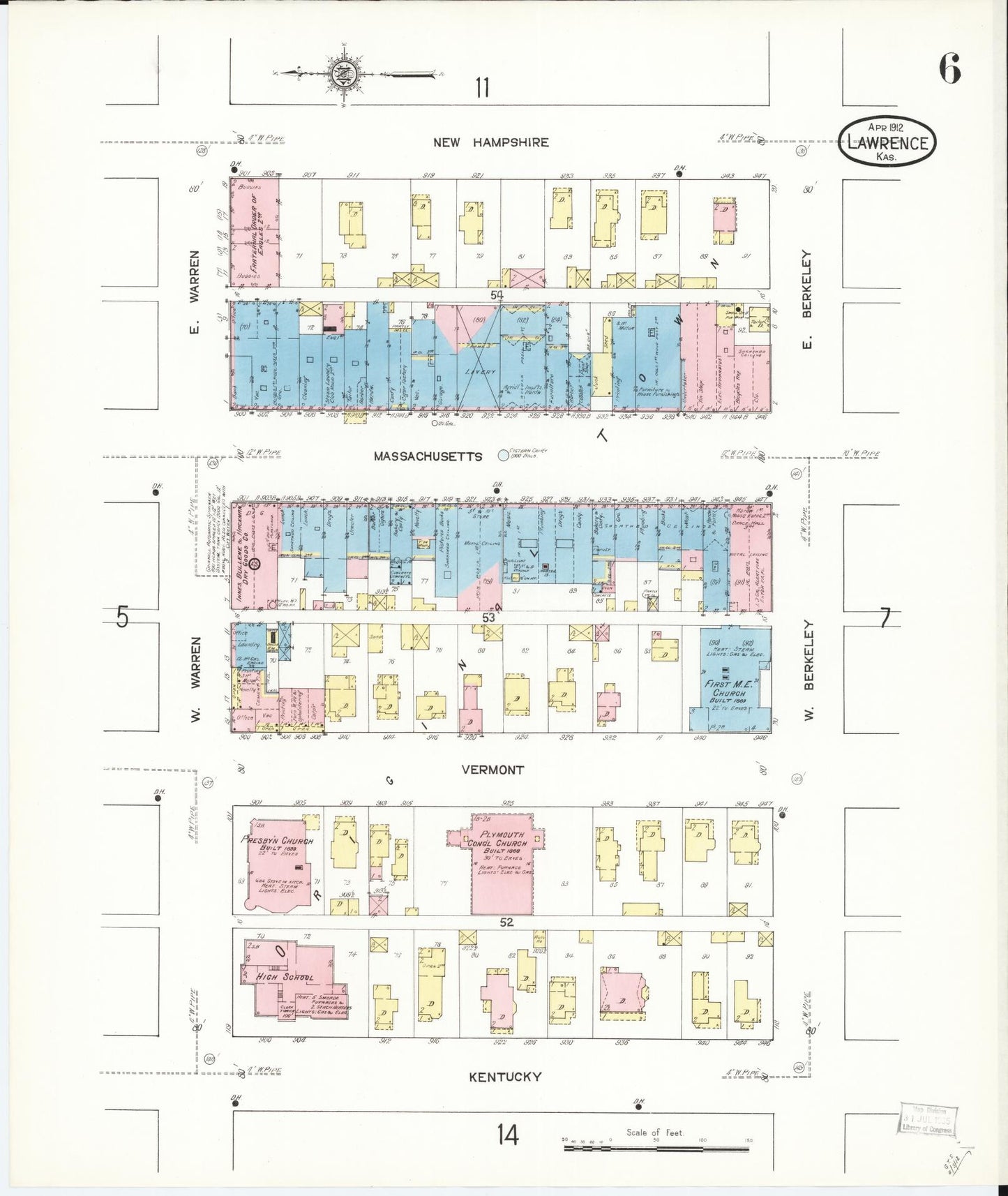 Sanborn Fire Insurance Map from Lawrence, Douglas County, Kansas (1912), Sheet #0006 - Historic Sanborn Fire Insurance Map Print, vintage old map wall art, antique decor, genealogy gift, Kansas Kansas map