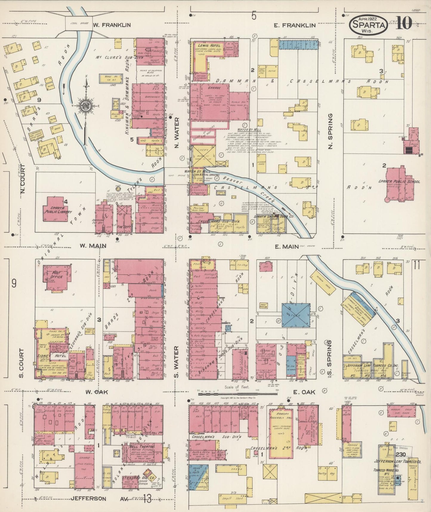 Sanborn Fire Insurance Map from Sparta, Monroe County, Wisconsin (1922), Sheet #0010 - Historic Sanborn Fire Insurance Map Print, vintage old map wall art, antique decor, genealogy gift, Wisconsin Wisconsin map