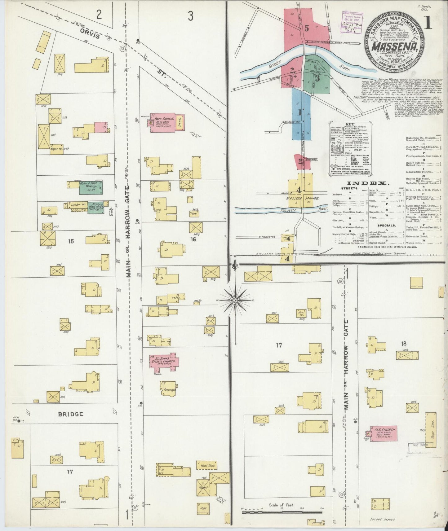 Sanborn Fire Insurance Map from Massena, St. Lawrence County, New York. (1905) – Historic Sanborn Fire Insurance Map Print