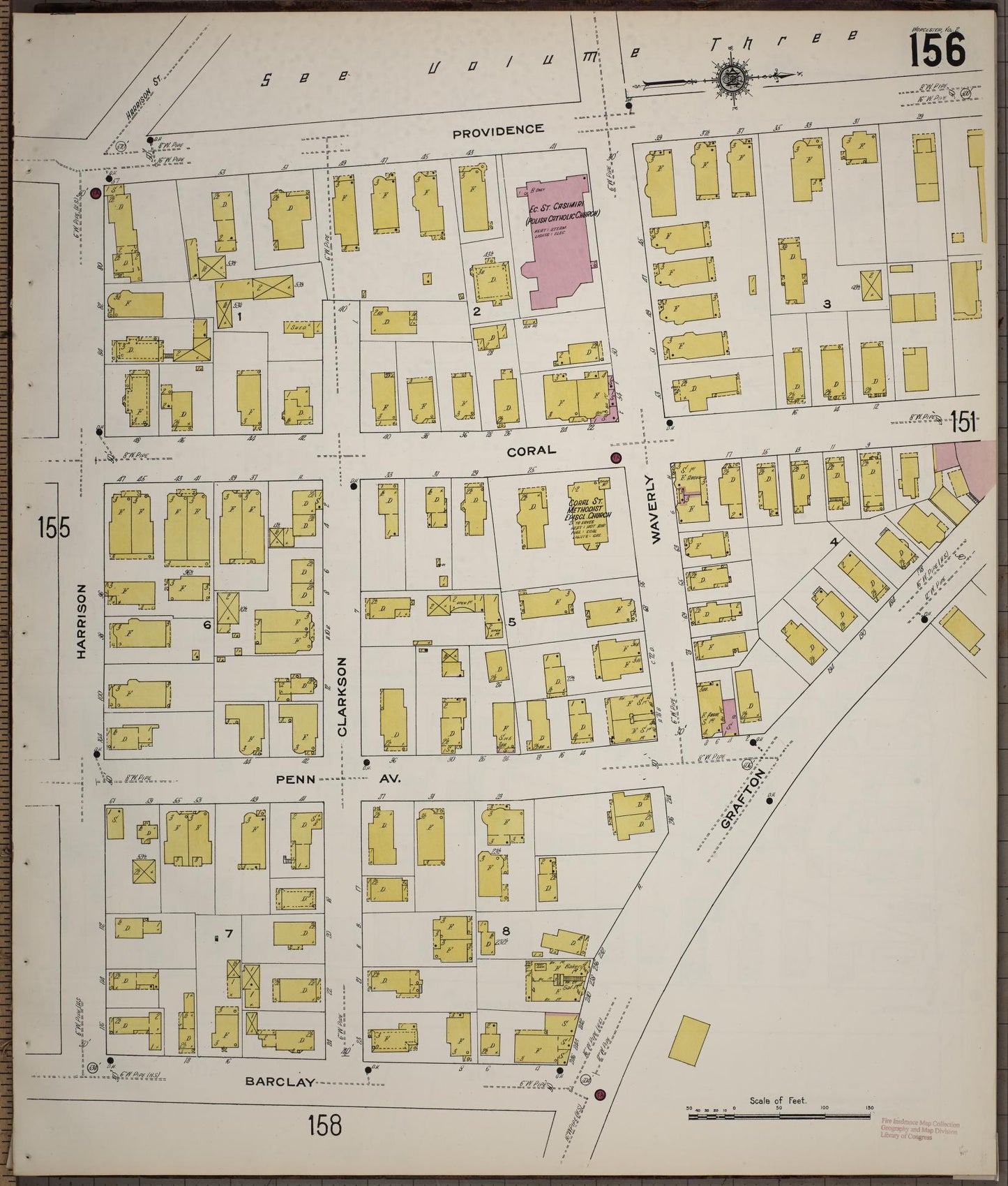 Sanborn Fire Insurance Map from Worcester, Worcester County, Massachusetts (1910), Sheet #0156 - Historic Sanborn Fire Insurance Map Print, vintage old map wall art, antique decor, genealogy gift, Massachusetts Massachusetts map