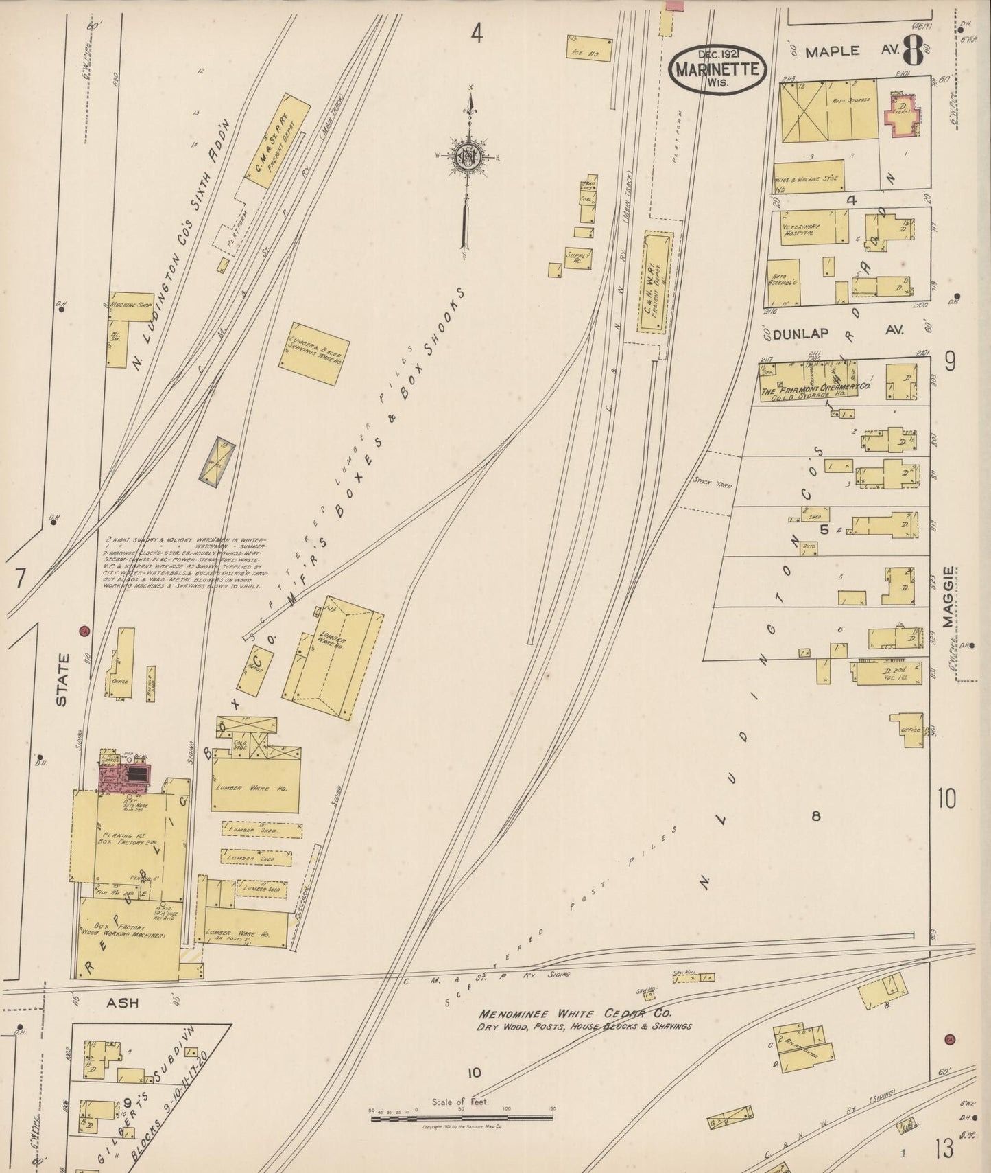 Sanborn Fire Insurance Map from Marinette, Marinette County, Wisconsin (1921), Sheet #0008 - Historic Sanborn Fire Insurance Map Print, vintage old map wall art, antique decor, genealogy gift, Wisconsin Wisconsin map