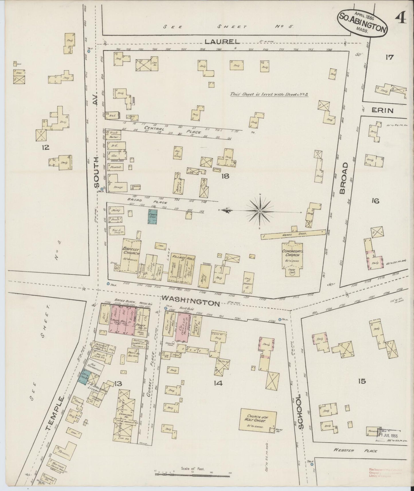 Sanborn Fire Insurance Map from South Abington, Plymouth County, Massachusetts (1885), Sheet #0004 - Historic Sanborn Fire Insurance Map Print, vintage old map wall art, antique decor, genealogy gift, Massachusetts Massachusetts map