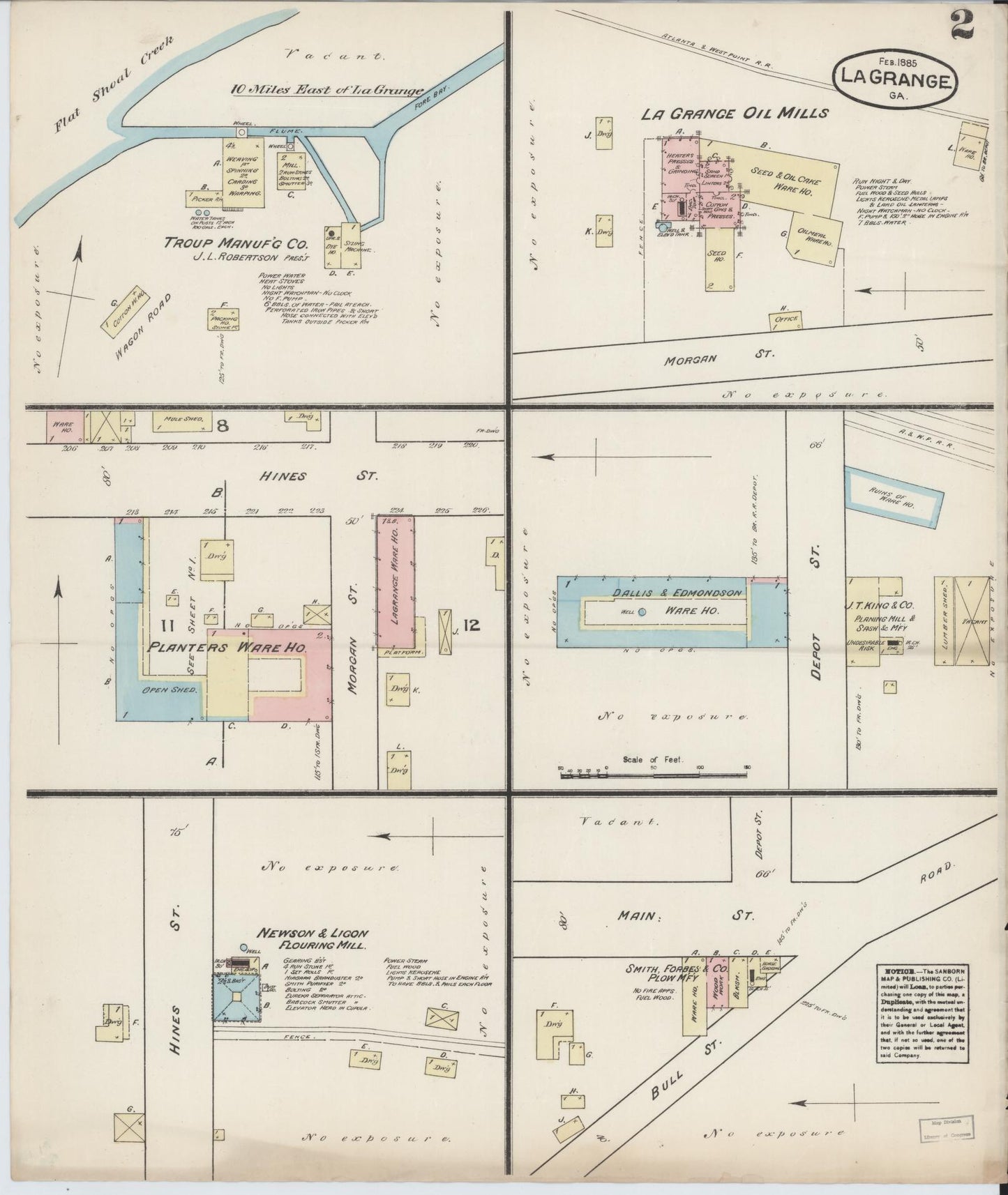 Sanborn Fire Insurance Map from La Grange, Troup County, Georgia (1885), Sheet #0002 - Historic Sanborn Fire Insurance Map Print, vintage old map wall art, antique decor, genealogy gift, Georgia Georgia map