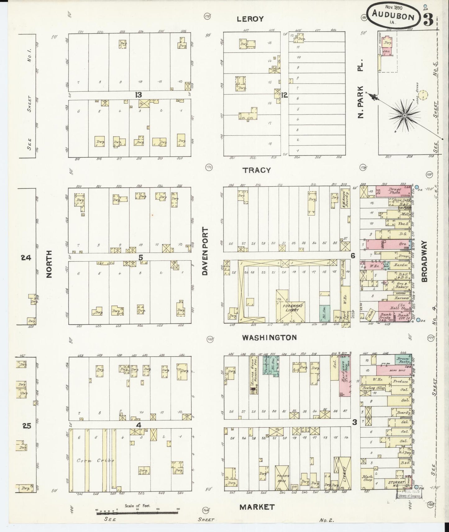 Sanborn Fire Insurance Map from Audubon, Audubon County, Iowa (1890), Sheet #0003 - Historic Sanborn Fire Insurance Map Print, vintage old map wall art