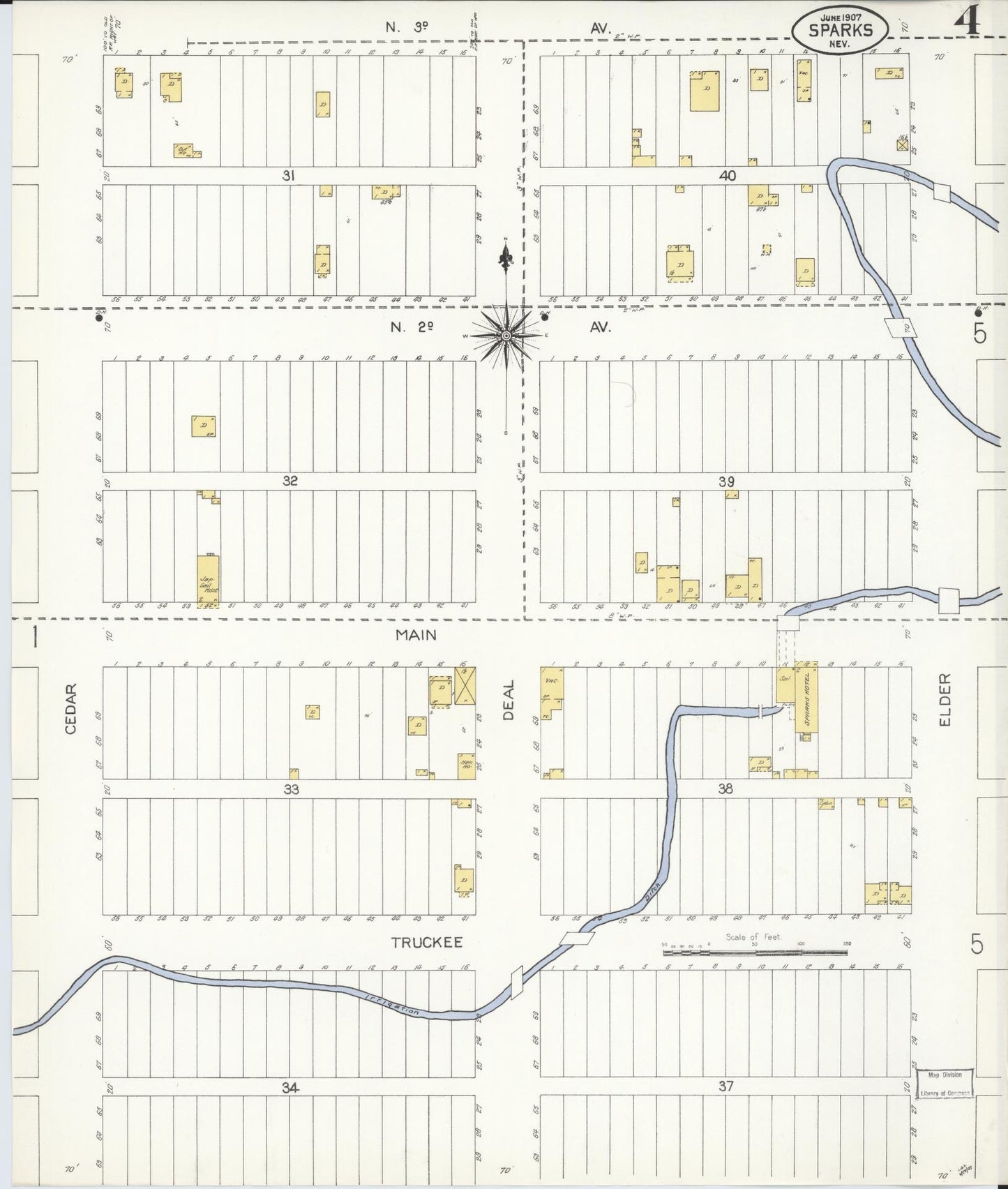 Sanborn Fire Insurance Map from Sparks, Washoe County, Nevada (1907), Sheet #0004 - Historic Sanborn Fire Insurance Map Print, vintage old map wall art, antique decor, genealogy gift, Nevada Nevada map