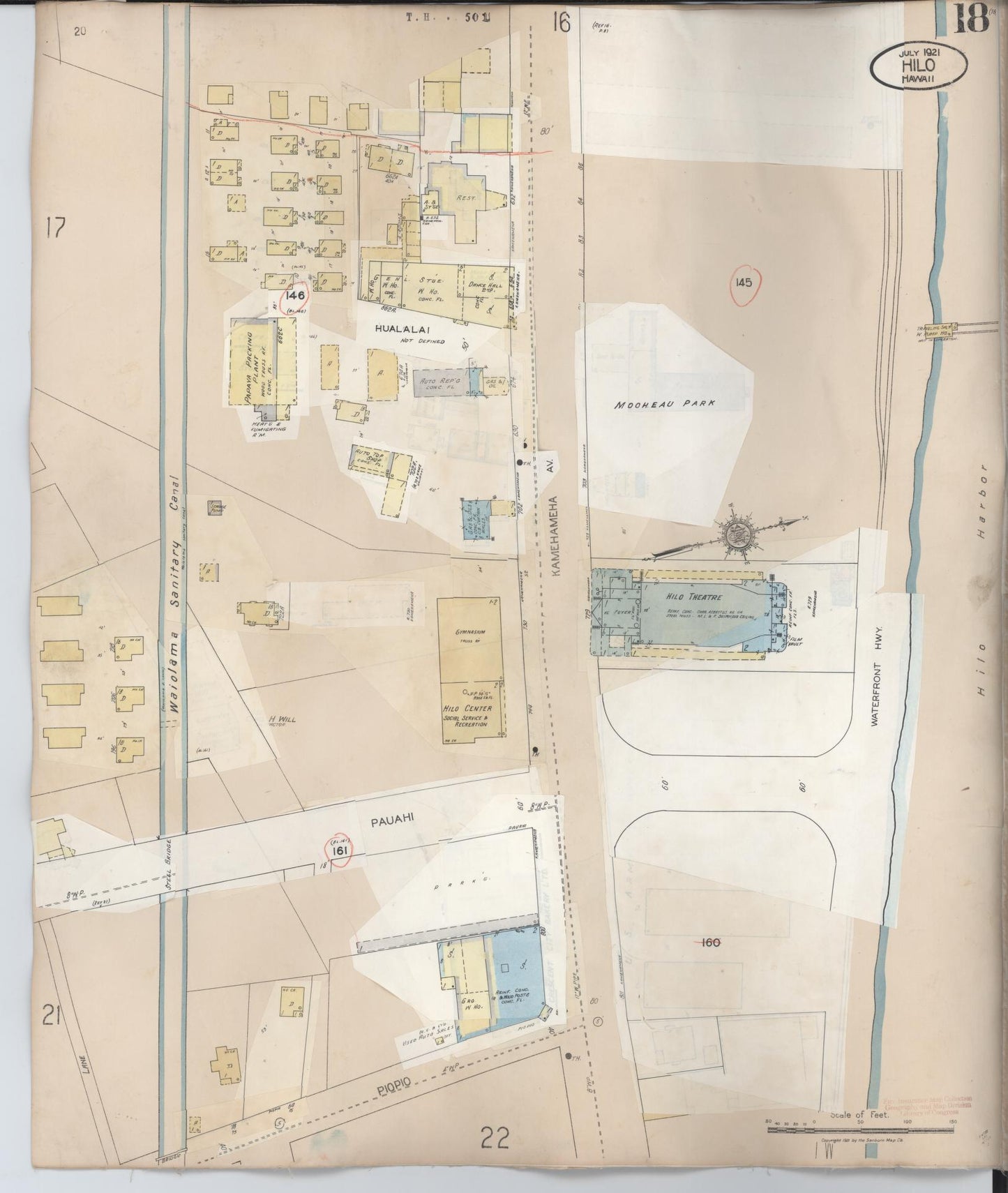 Sanborn Fire Insurance Map from Hilo, Hawaii County, Hawaii (1957), Sheet #0018 - Historic Sanborn Fire Insurance Map Print, vintage old map wall art