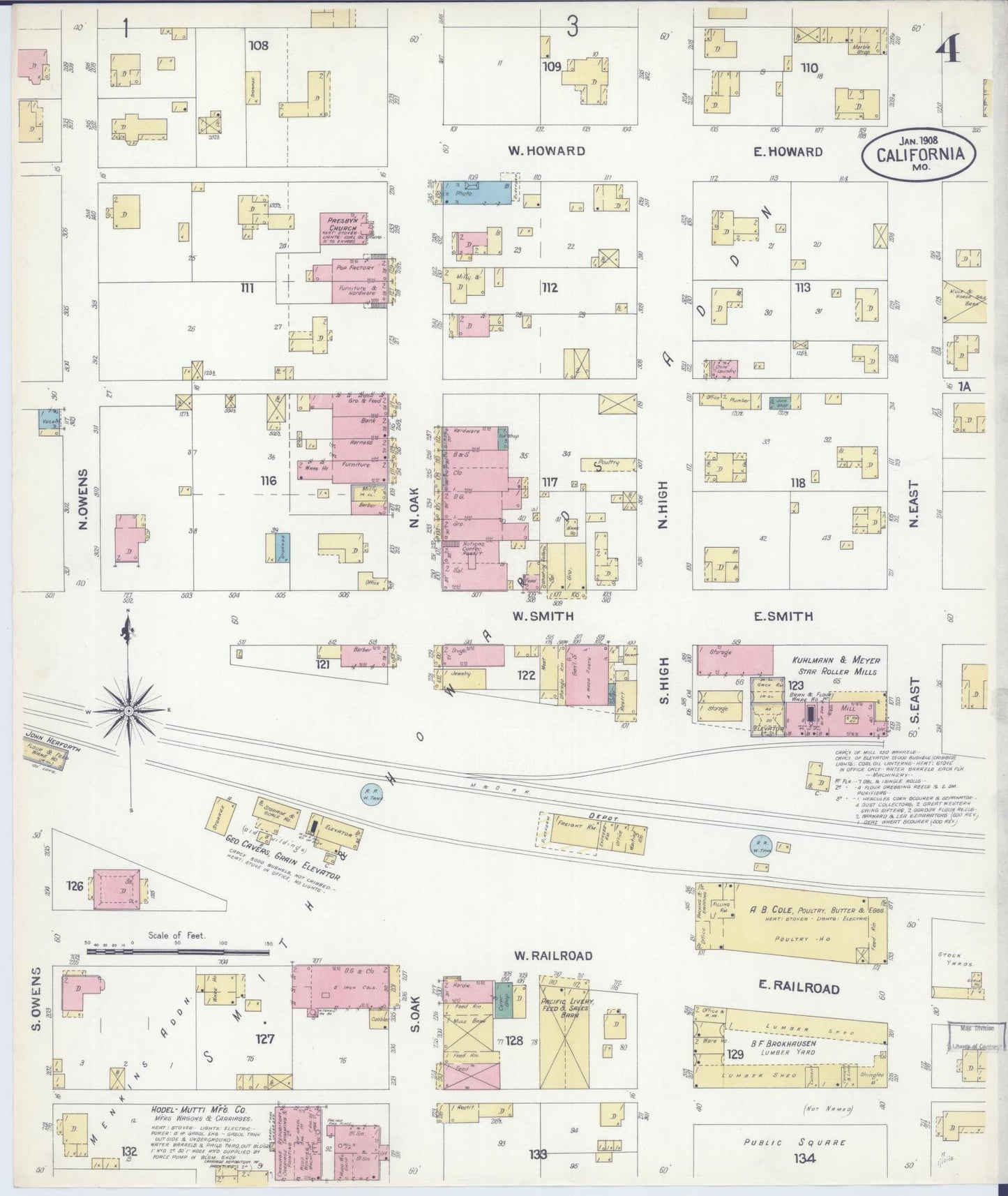 Sanborn Fire Insurance Map from California, Moniteau County, Missouri (1908), Sheet #0004 - Complete Map Set gallery image, historic Sanborn map, vintage wall art, Missouri Missouri