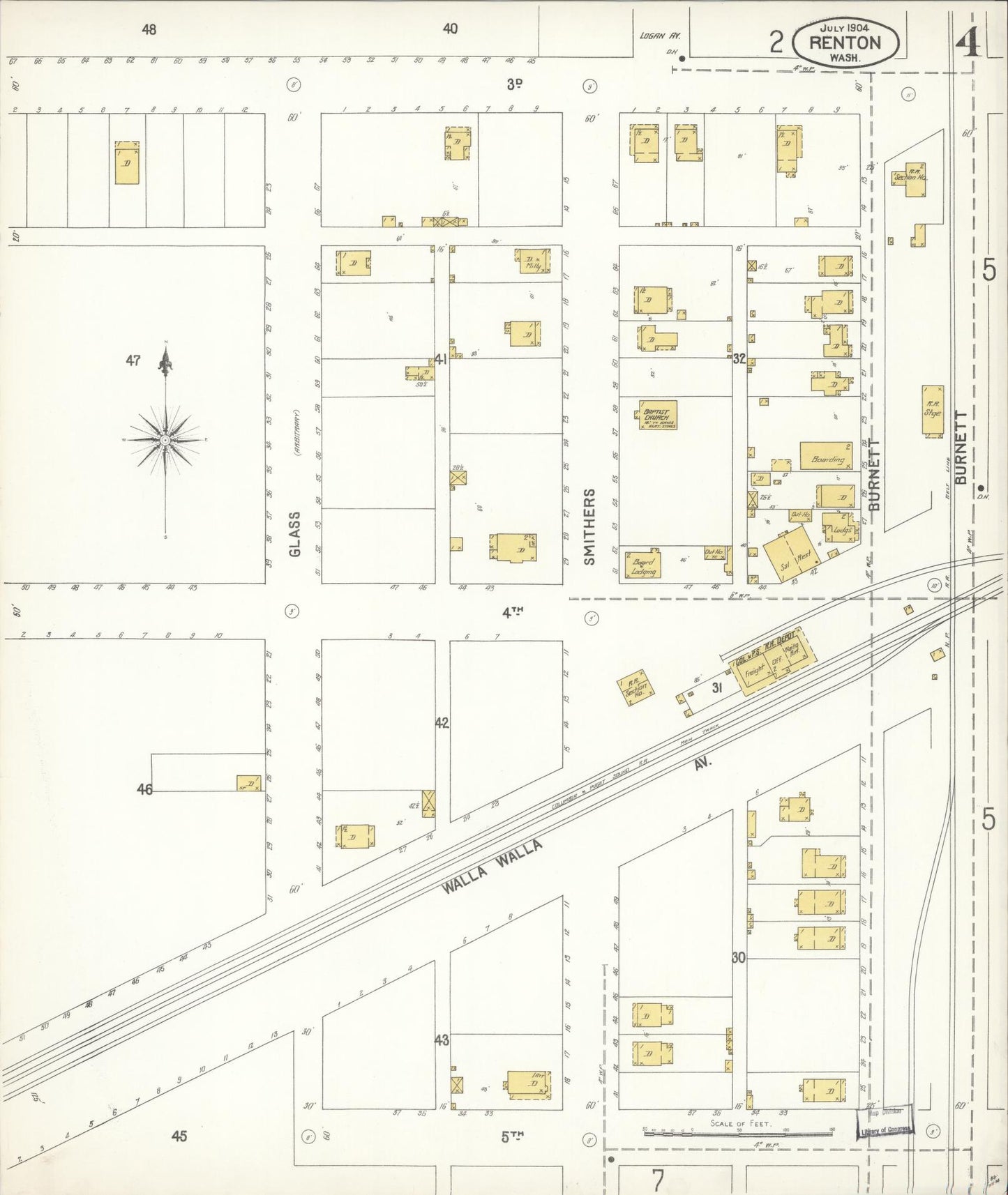 Sanborn Fire Insurance Map from Renton, King County, Washington (1904), Sheet #0004 - Historic Sanborn Fire Insurance Map Print, vintage old map wall art, antique decor, genealogy gift, Washington Washington map