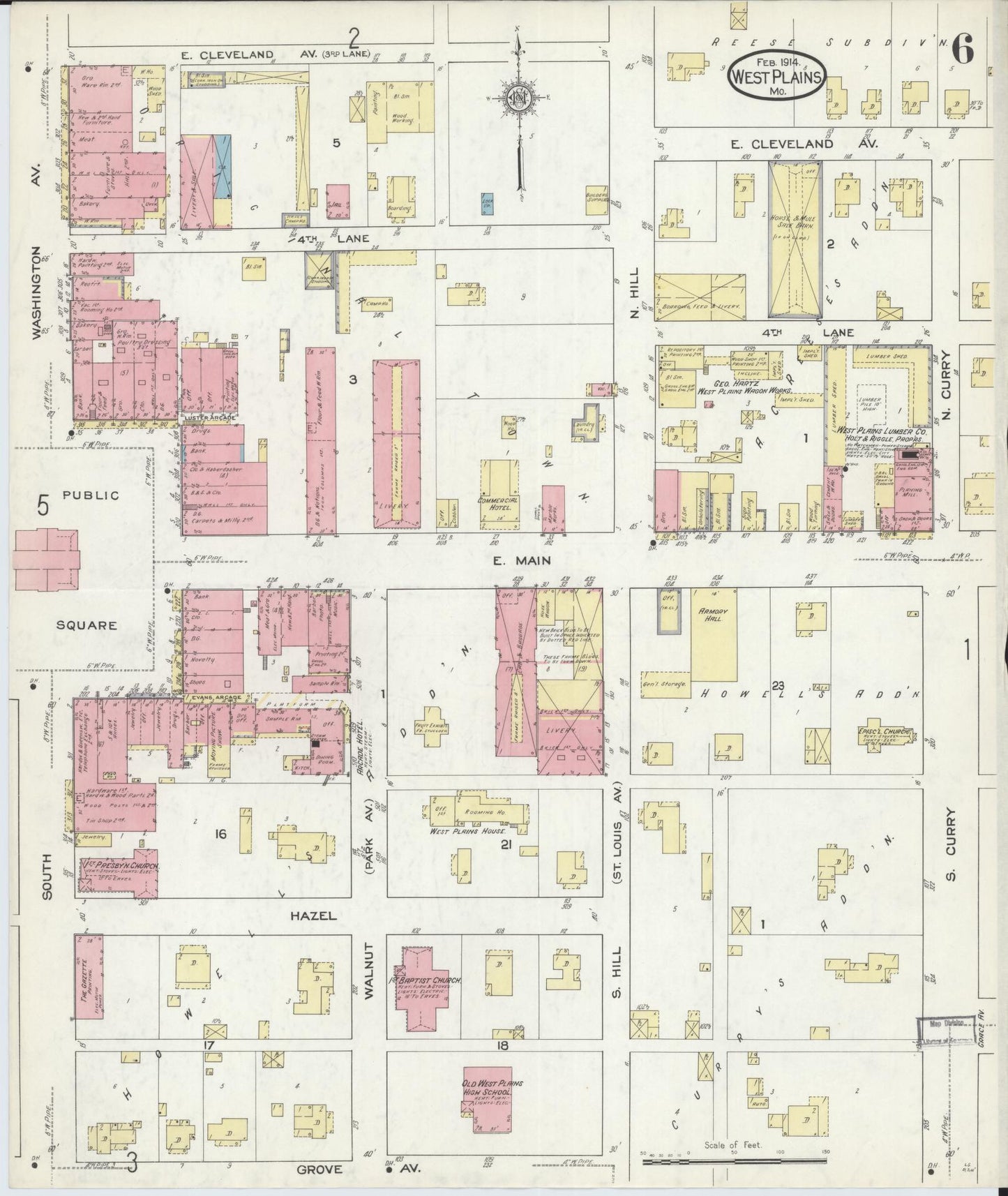 Sanborn Fire Insurance Map from West Plains, Howell County, Missouri (1914), Sheet #0006 - Historic Sanborn Fire Insurance Map Print, vintage old map wall art, antique decor, genealogy gift, Missouri Missouri map