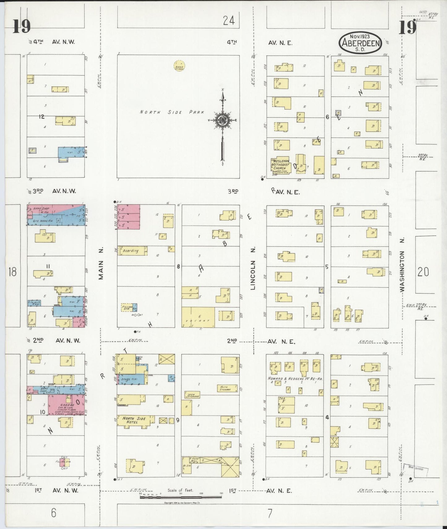 Sanborn Fire Insurance Map from Aberdeen, Brown County, South Dakota (1923), Sheet #0019 - Historic Sanborn Fire Insurance Map Print, vintage old map wall art, antique decor, genealogy gift, South Dakota South Dakota map