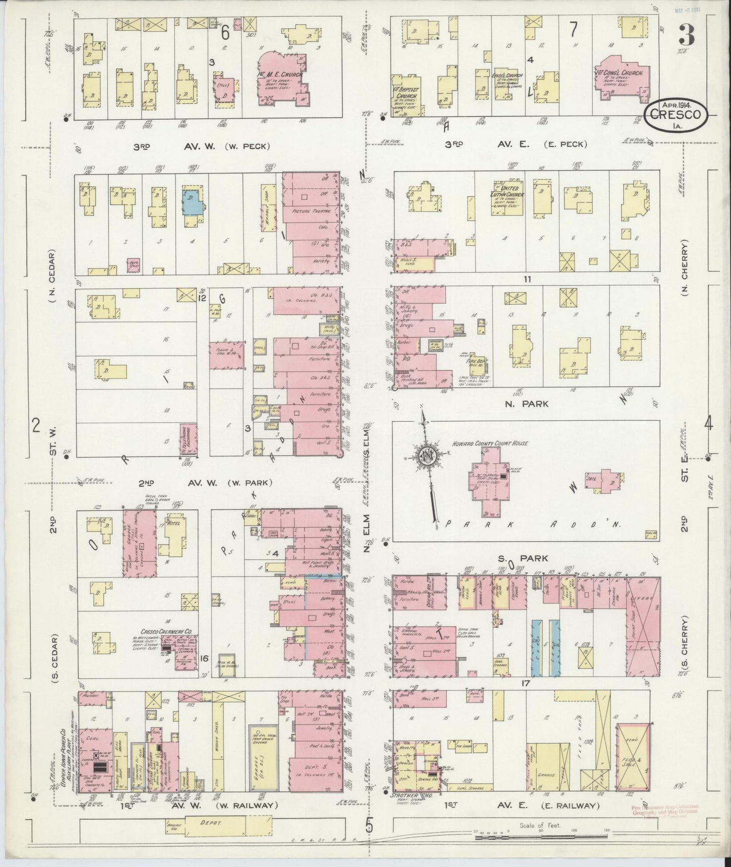 Sanborn Fire Insurance Map from Cresco, Howard County, Iowa (1914), Sheet #0003 - Historic Sanborn Fire Insurance Map Print, vintage old map wall art